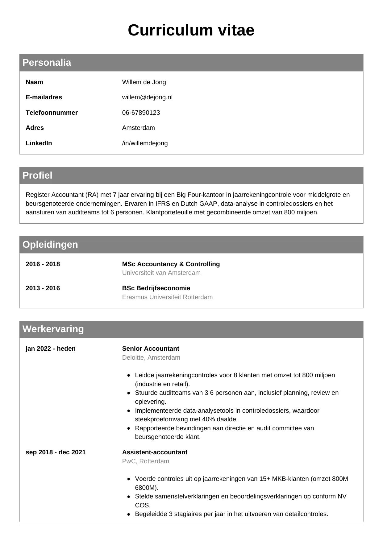 CV Klassiek voor accountant