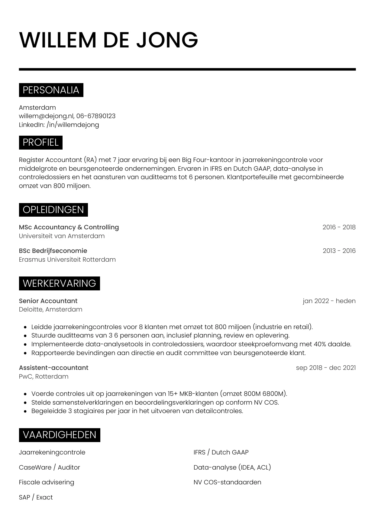 CV Metro voor accountant