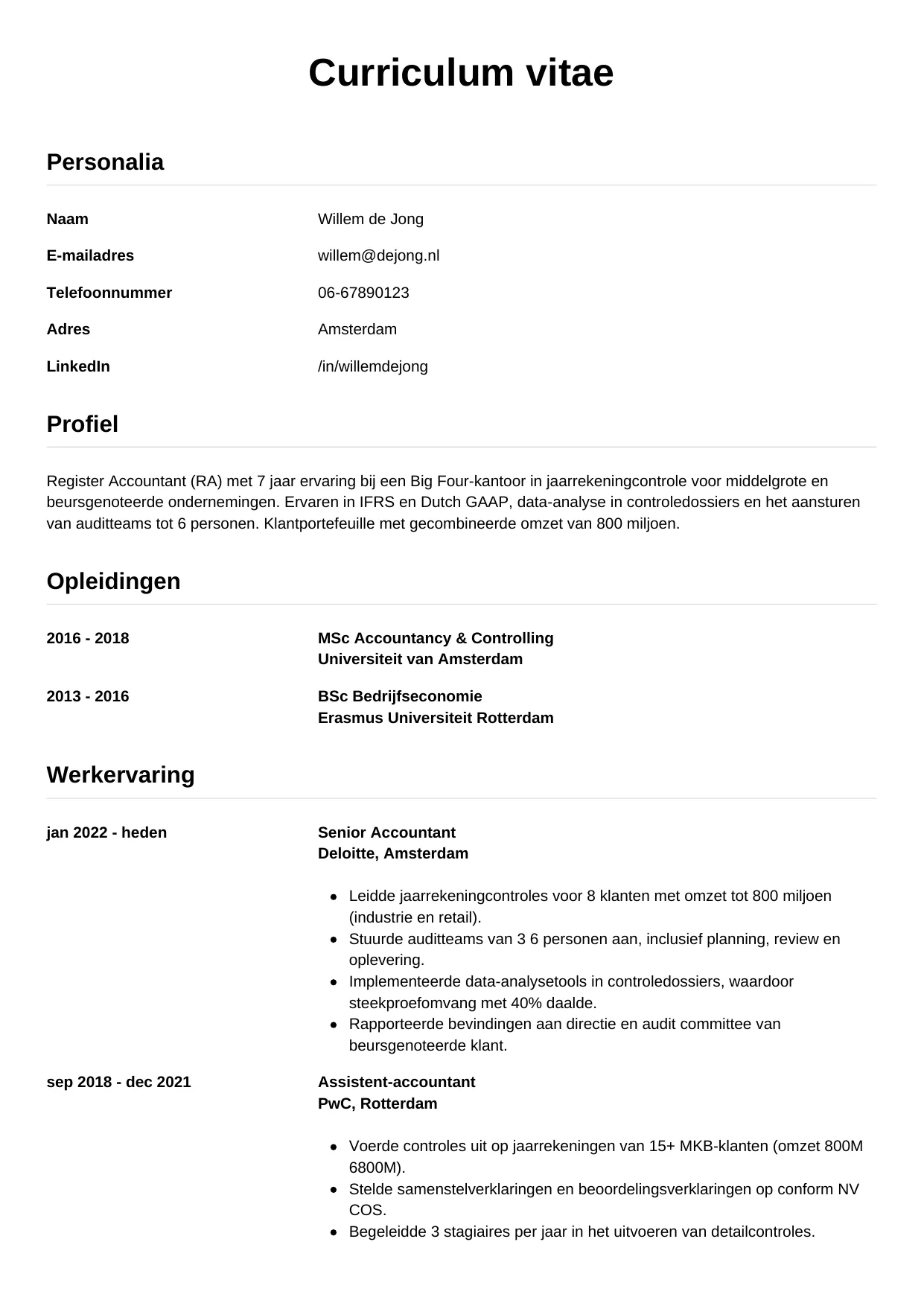 CV Simpel voor accountant
