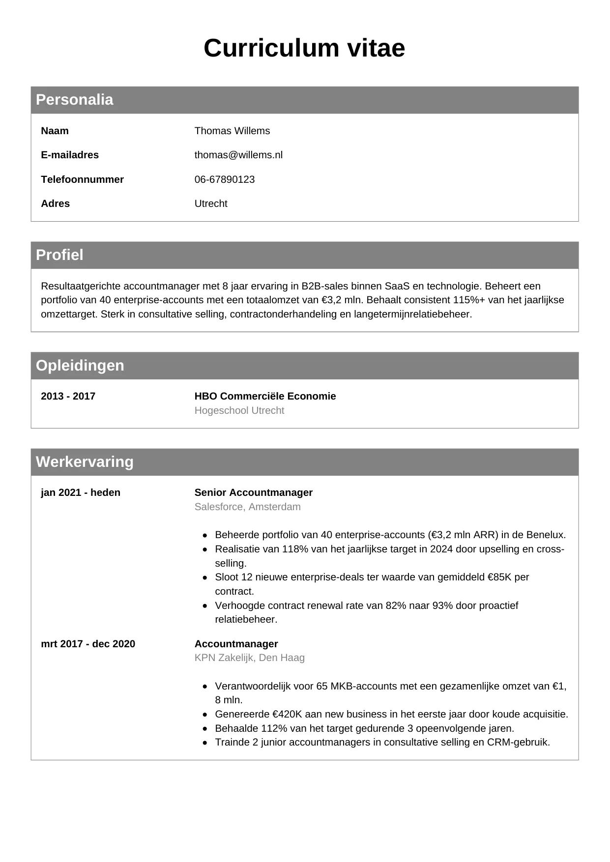 CV Klassiek voor accountmanager