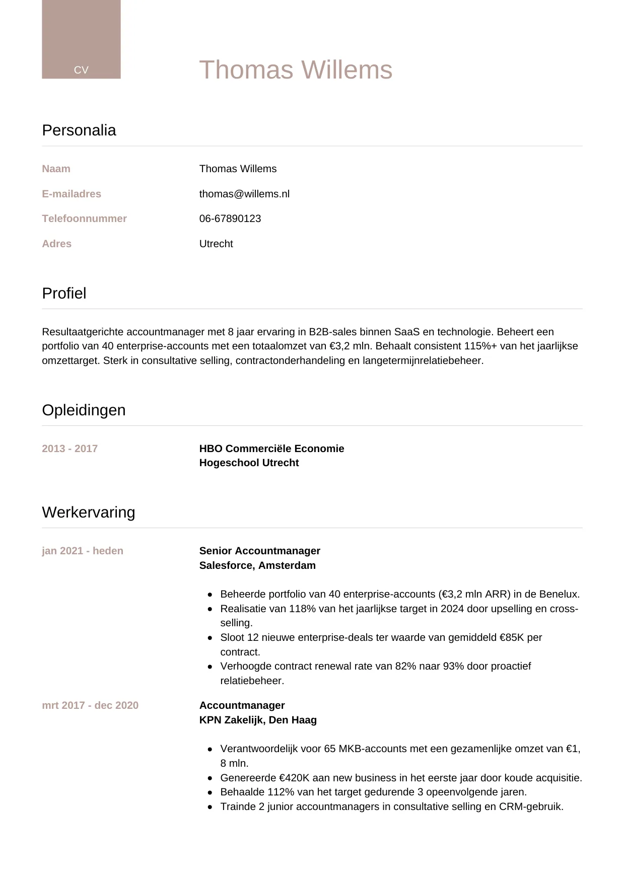 CV Luxe voor accountmanager