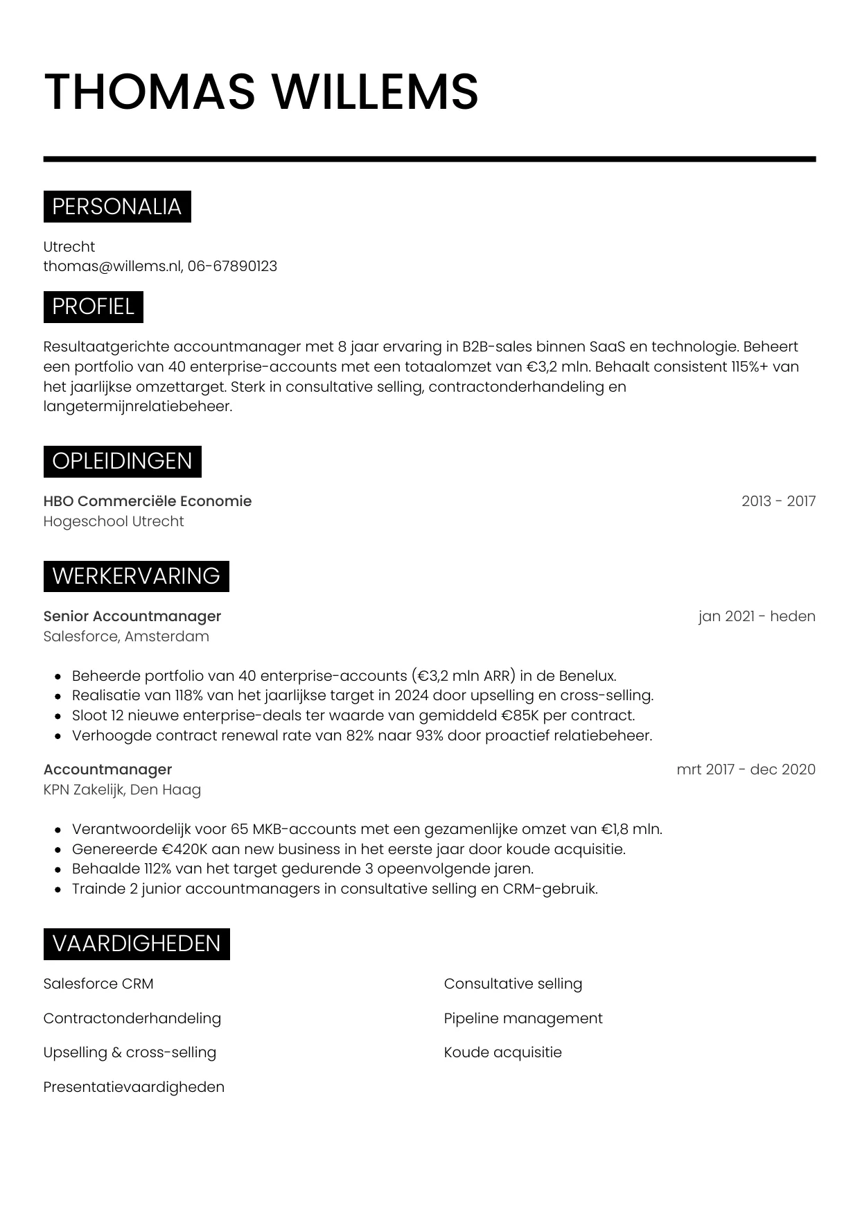 CV Metro voor accountmanager
