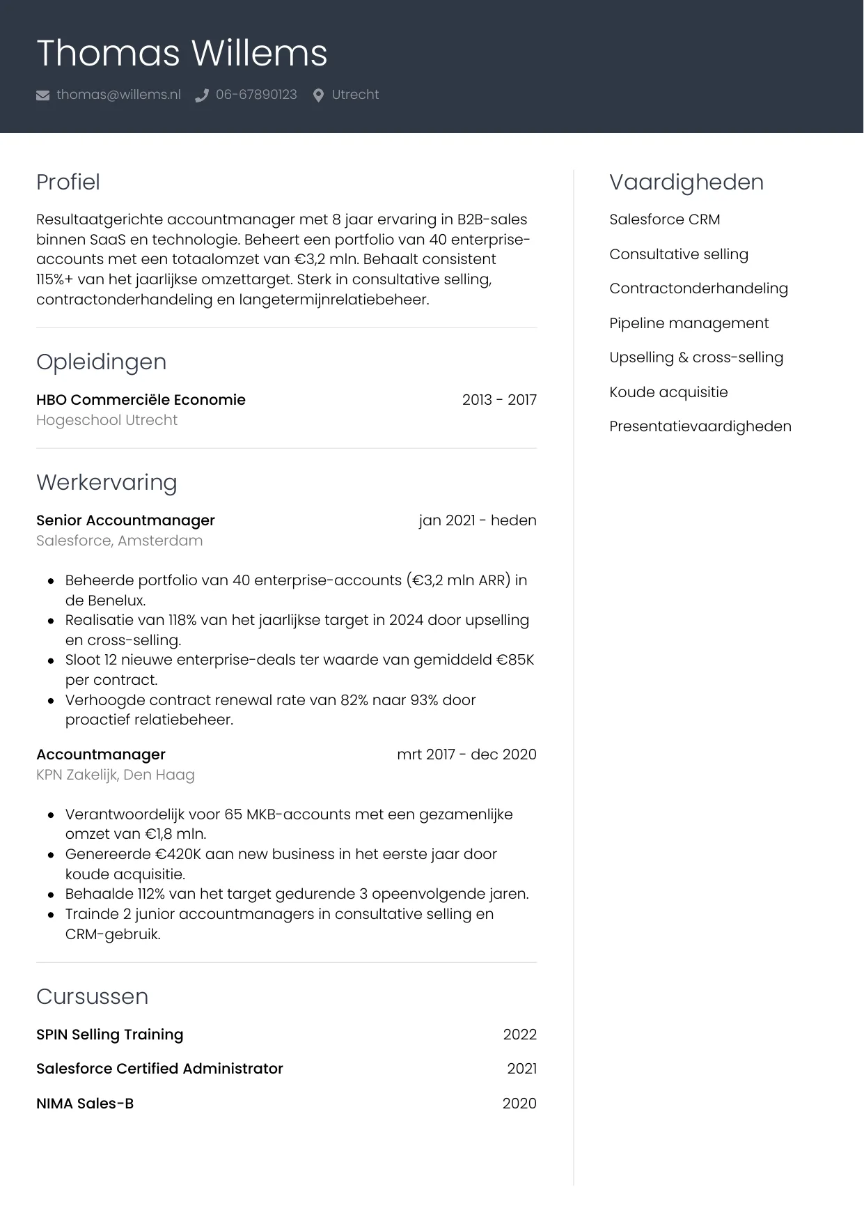 CV Professioneel voor accountmanager