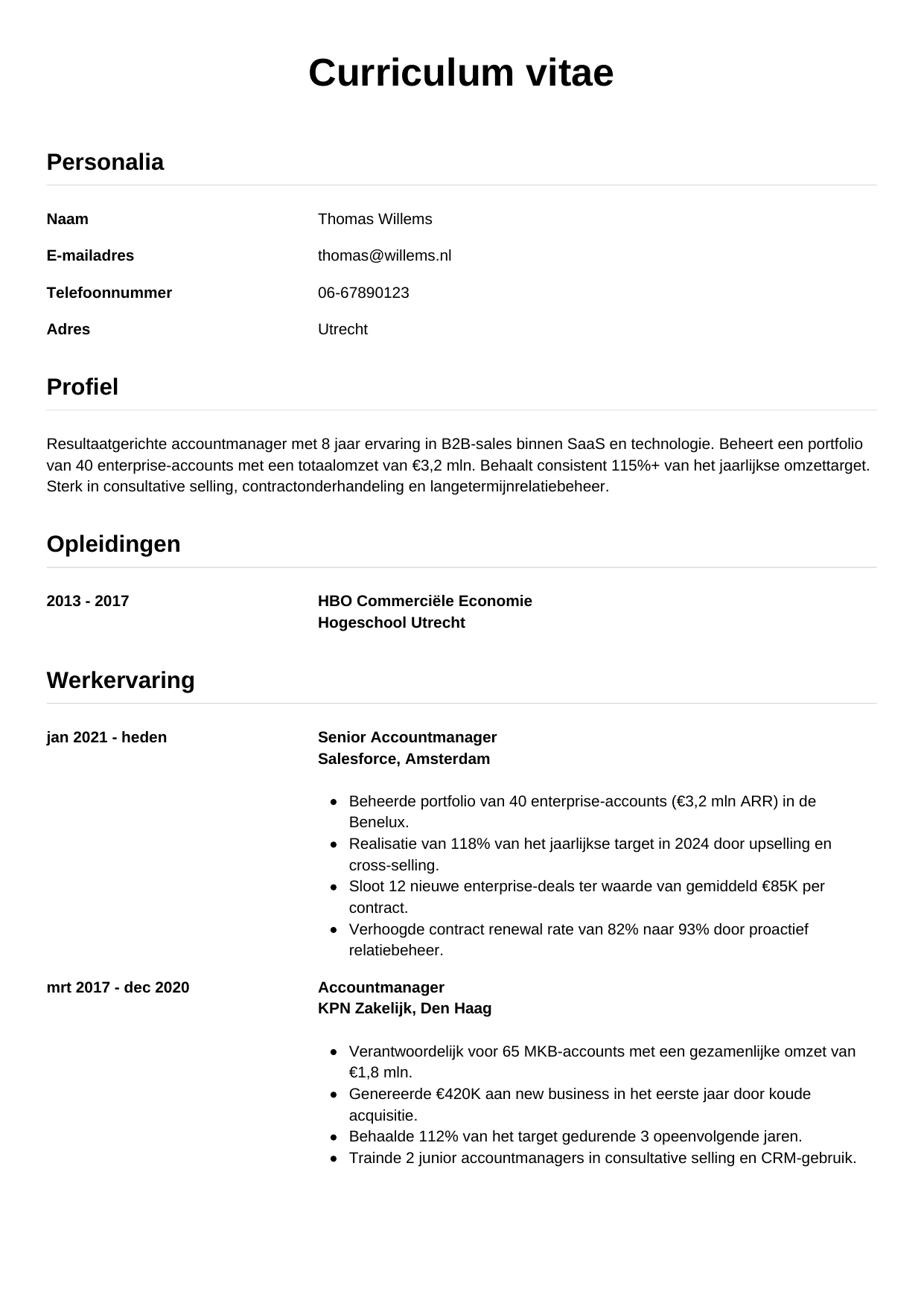 CV Simpel voor accountmanager