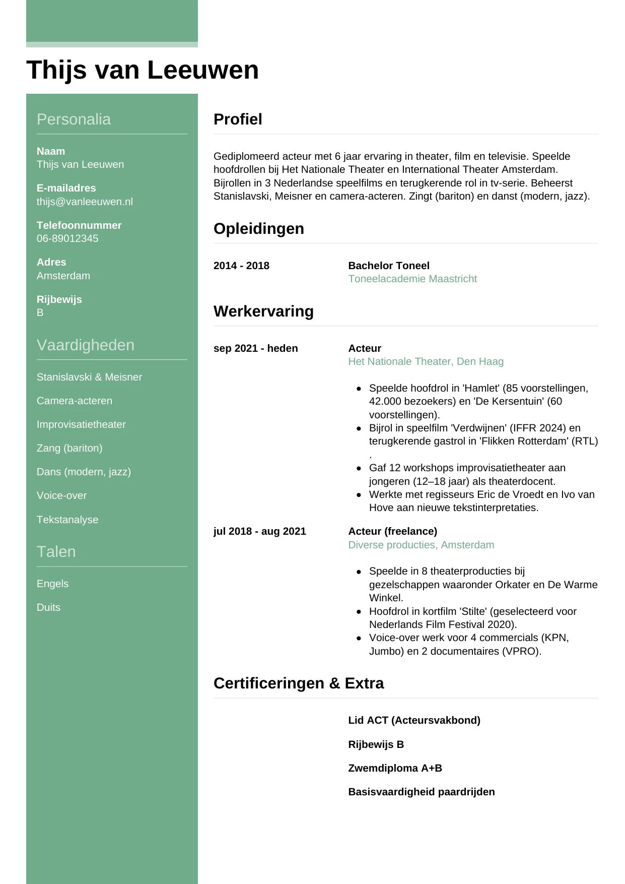 CV Casual voor acteur
