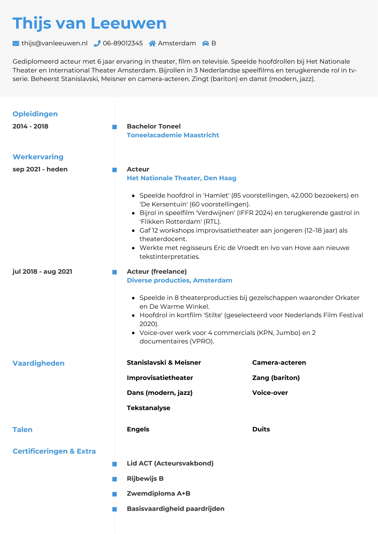 CV Chrono voor acteur