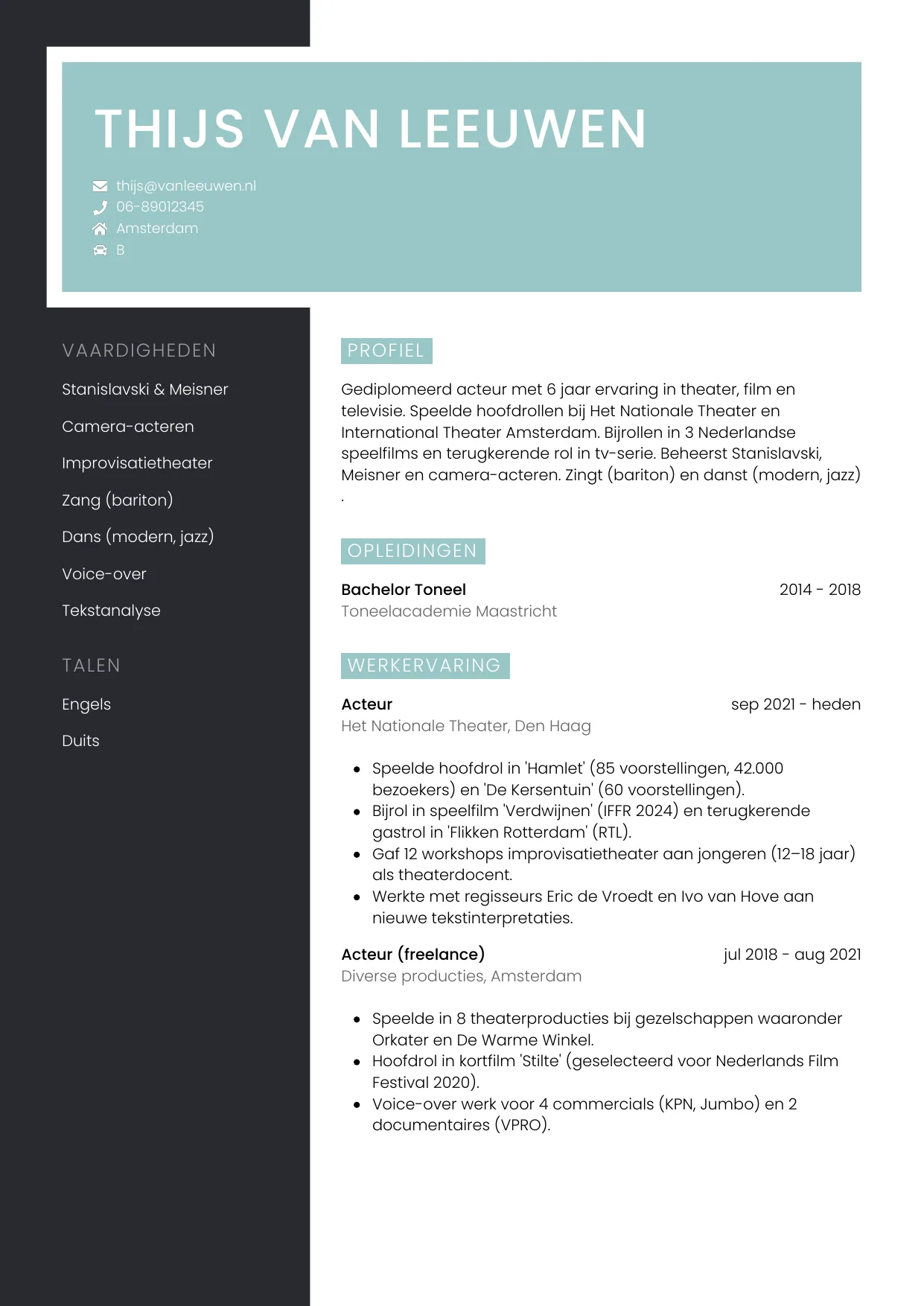CV Elegant voor acteur