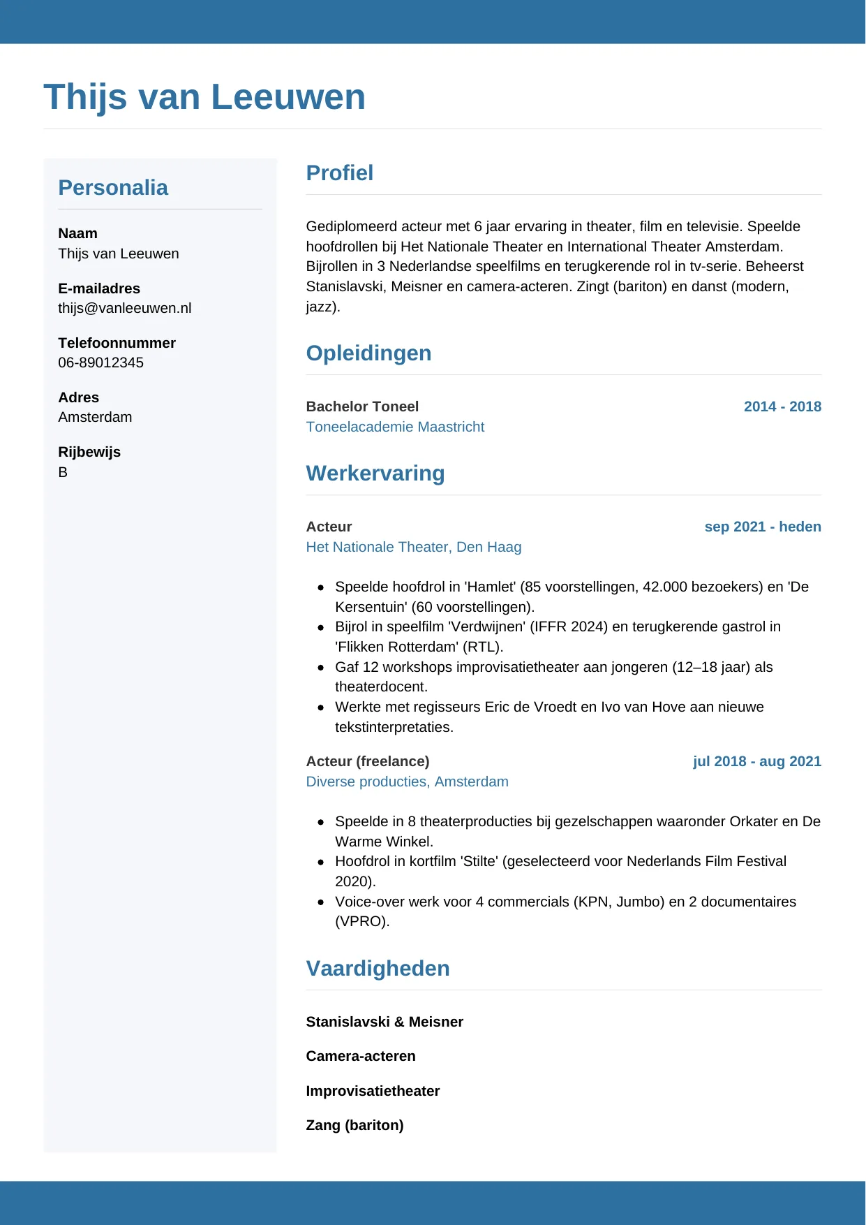 CV Horizontaal voor acteur