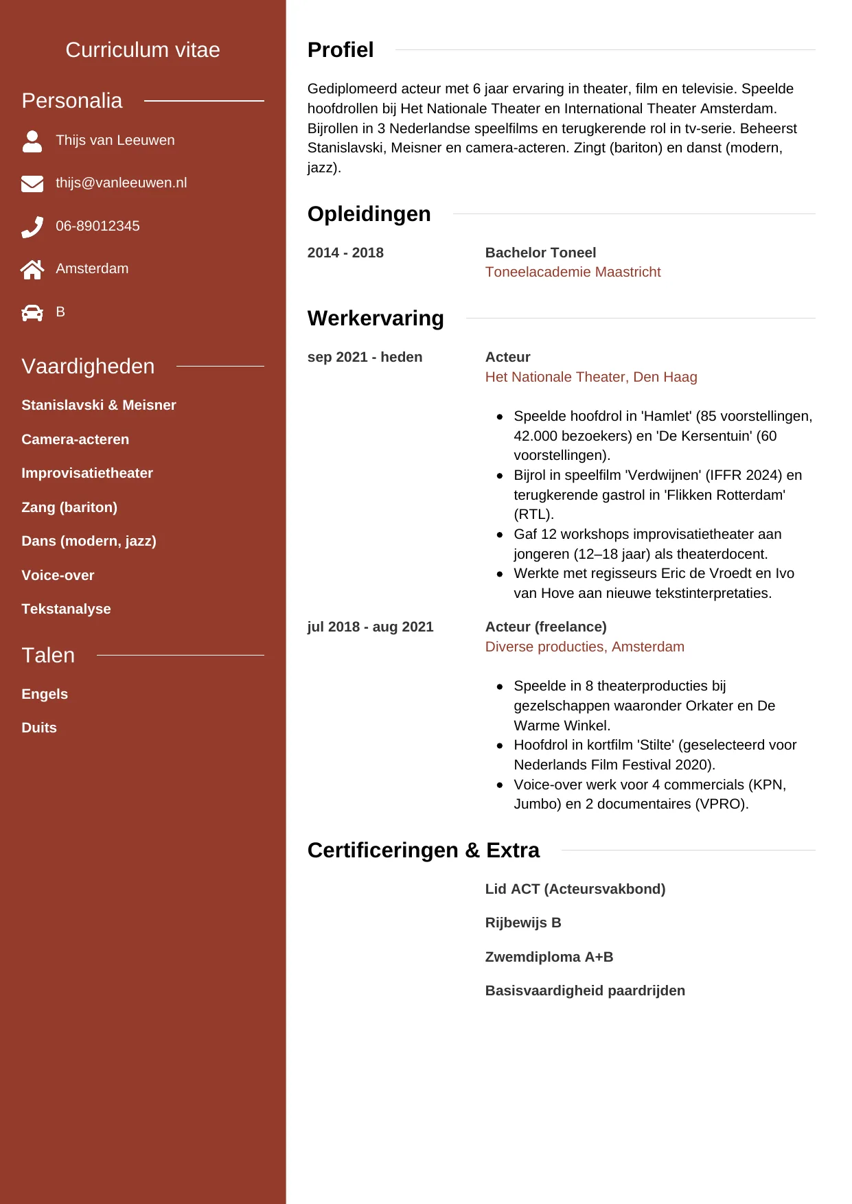 CV Modern voor acteur