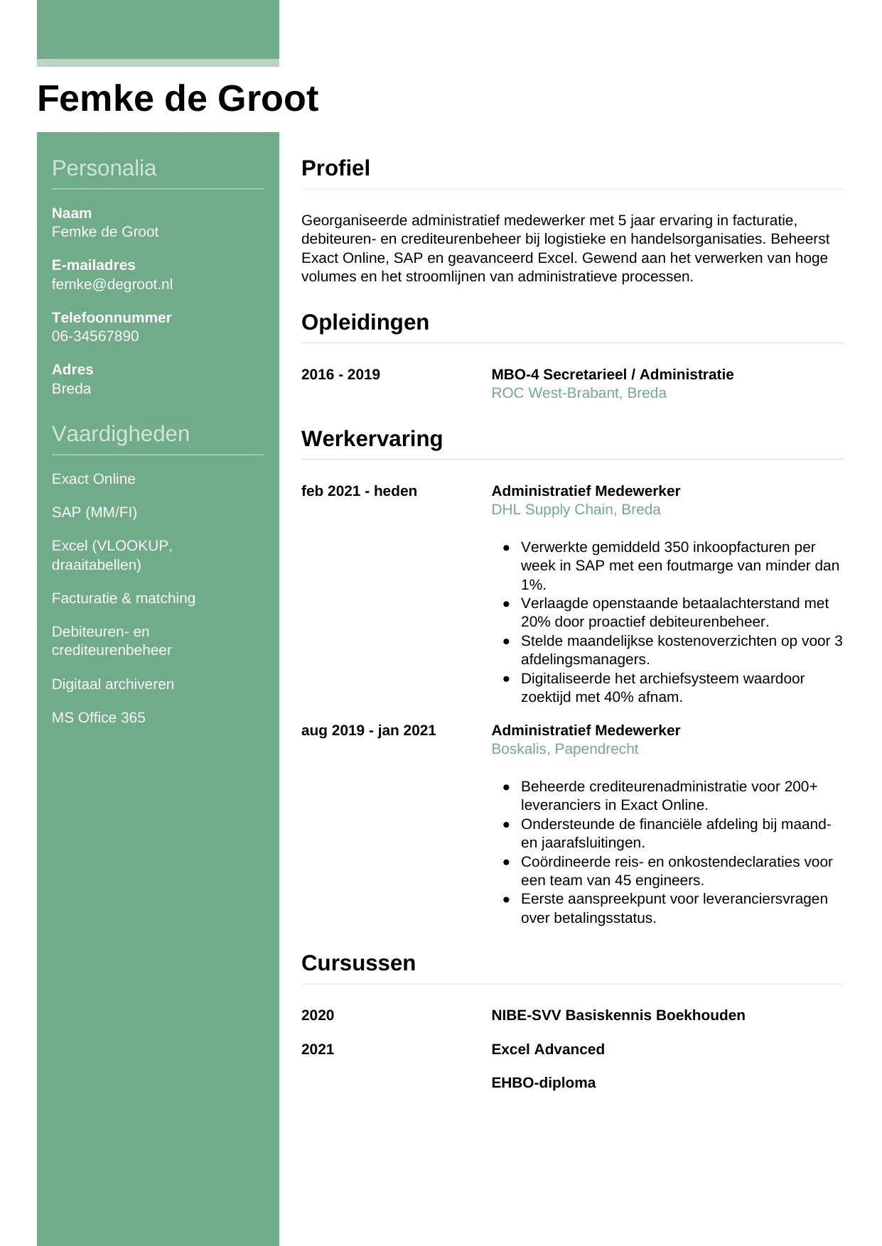 CV Casual voor administratief medewerker