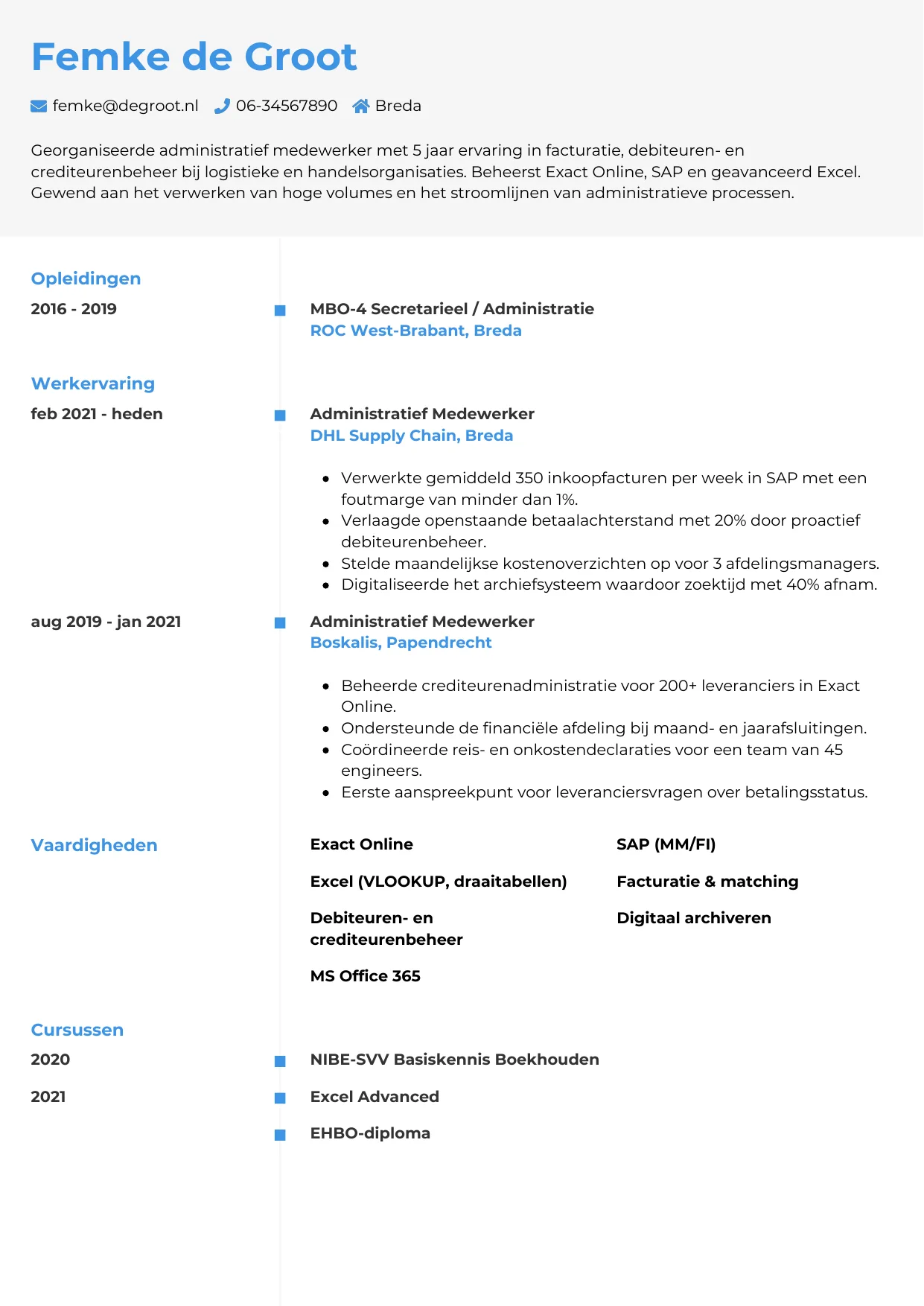 CV Chrono voor administratief medewerker
