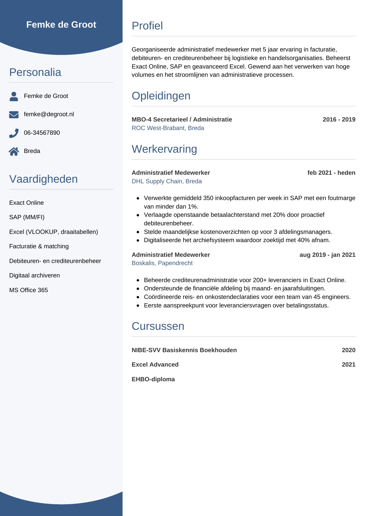 CV Circulair voor administratief medewerker