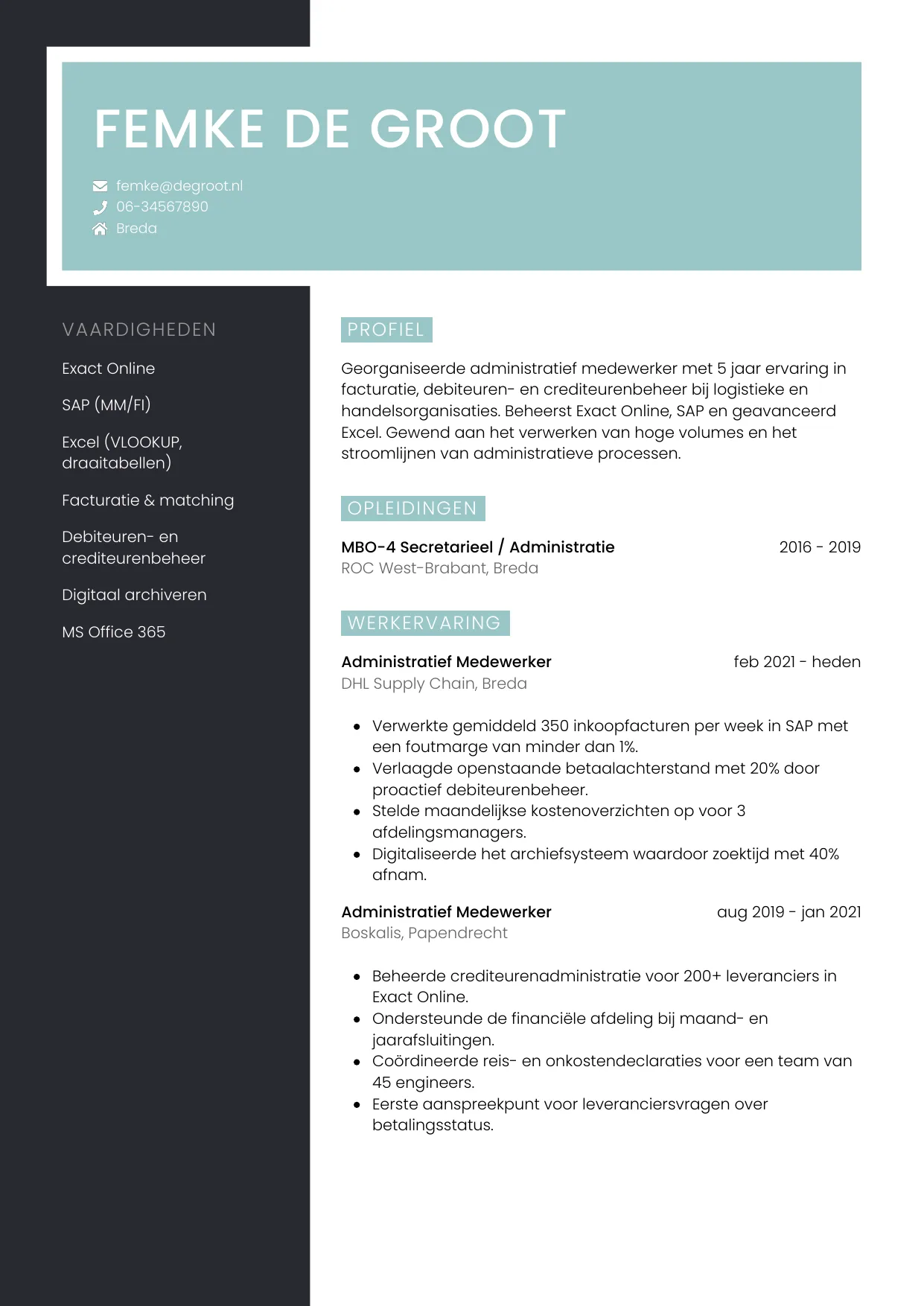CV Elegant voor administratief medewerker