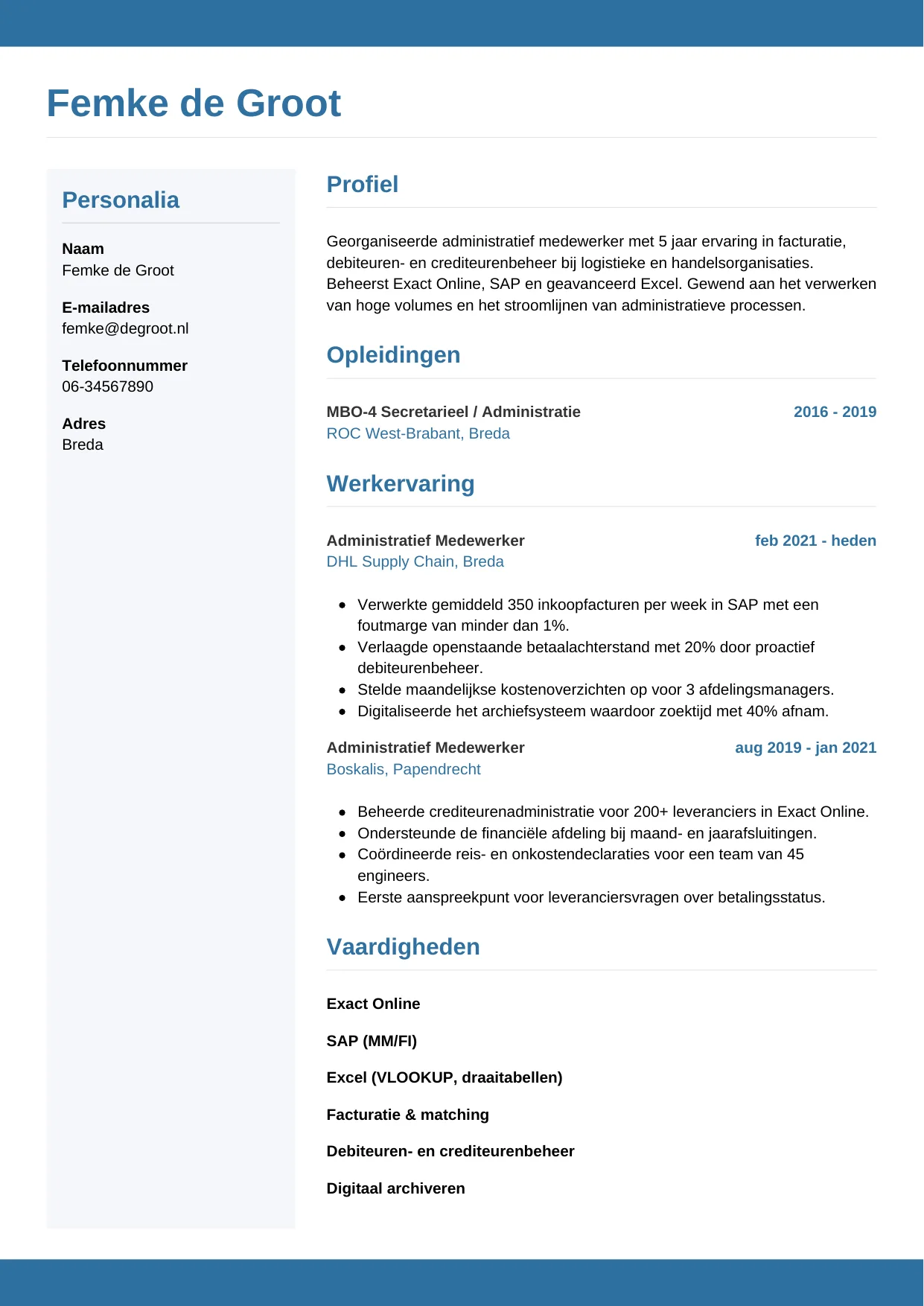 CV Horizontaal voor administratief medewerker