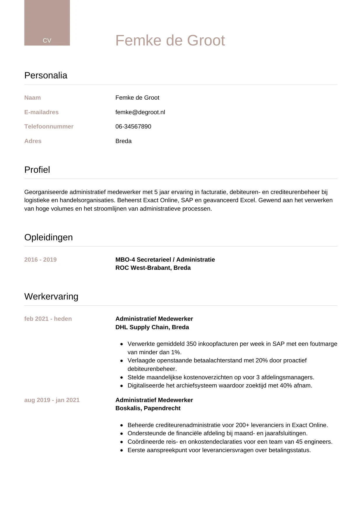 CV Luxe voor administratief medewerker