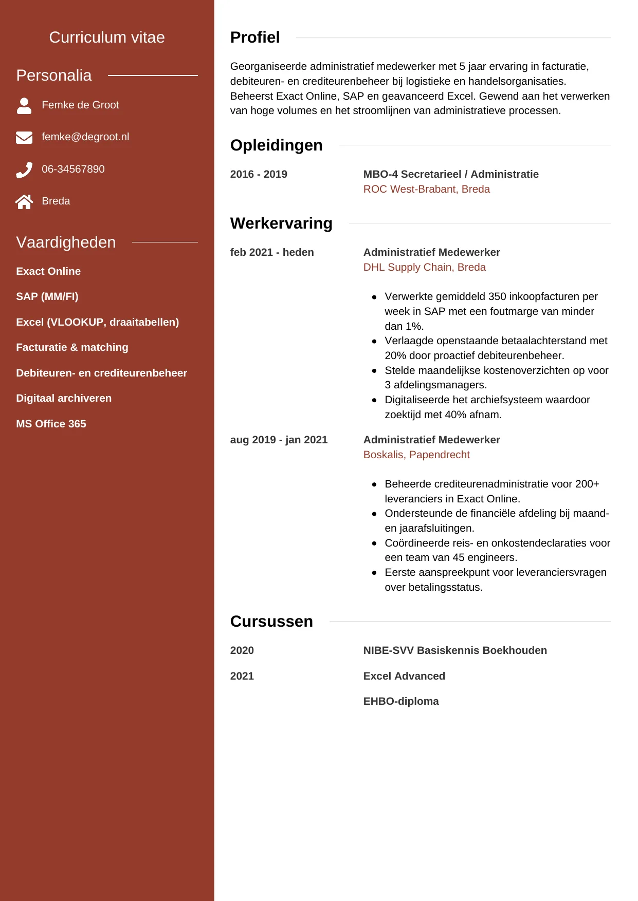 CV Modern voor administratief medewerker