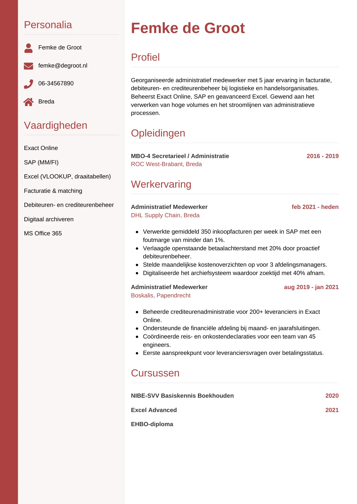 CV Verticaal voor administratief medewerker