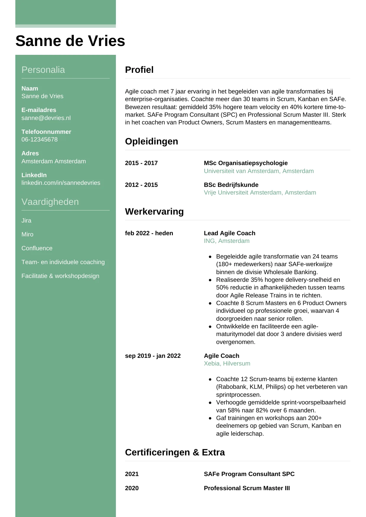 CV Casual voor agile coach