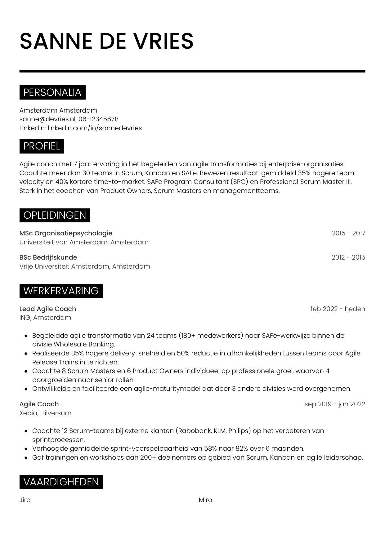 CV Metro voor agile coach