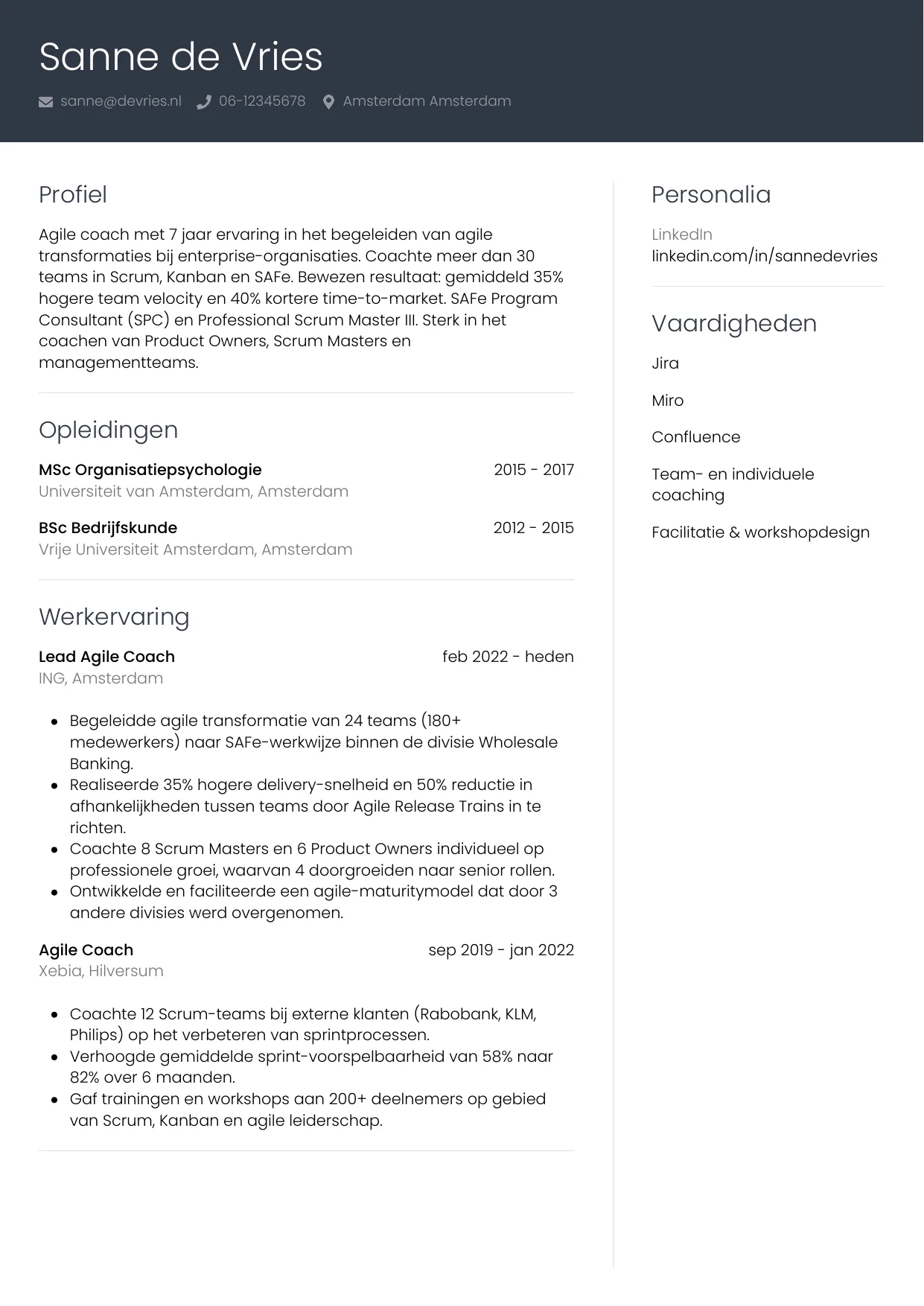 CV Professioneel voor agile coach