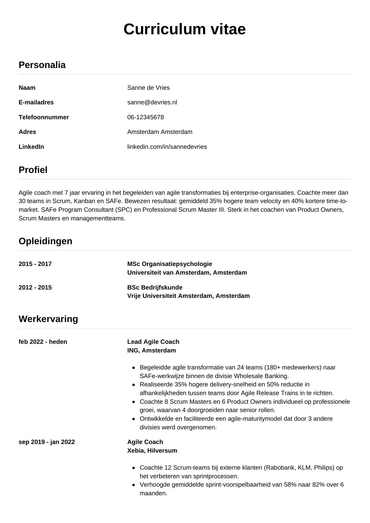 CV Simpel voor agile coach