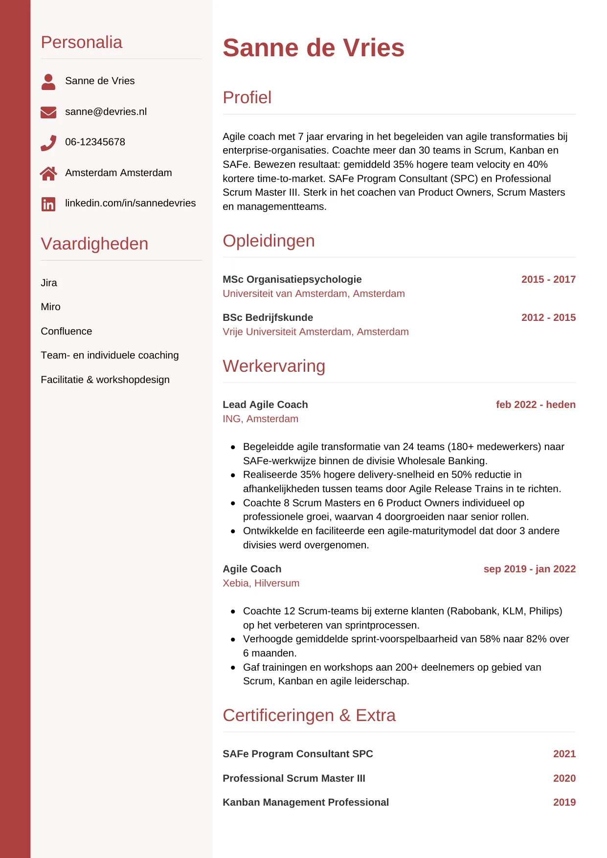 CV Verticaal voor agile coach