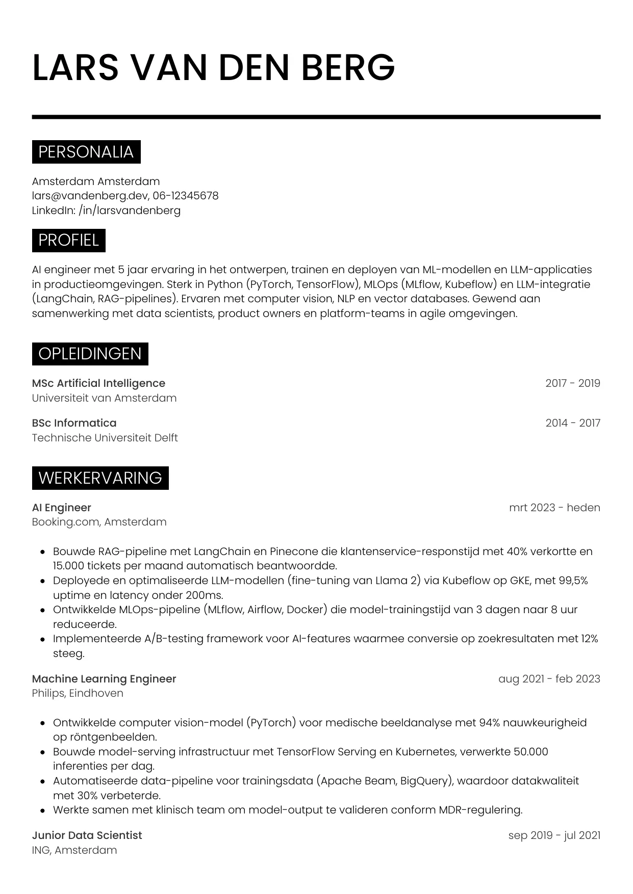 CV Metro voor ai engineer