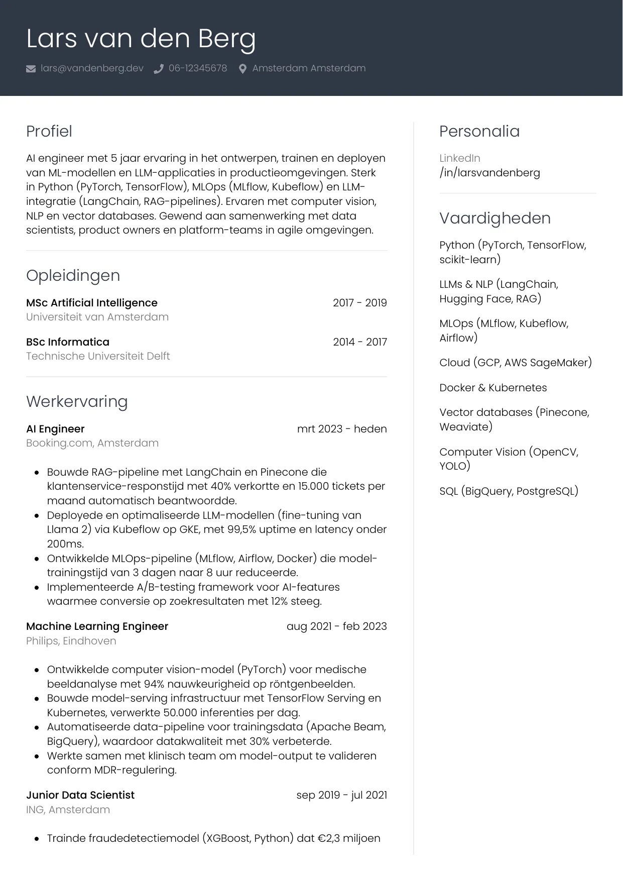 CV Professioneel voor ai engineer