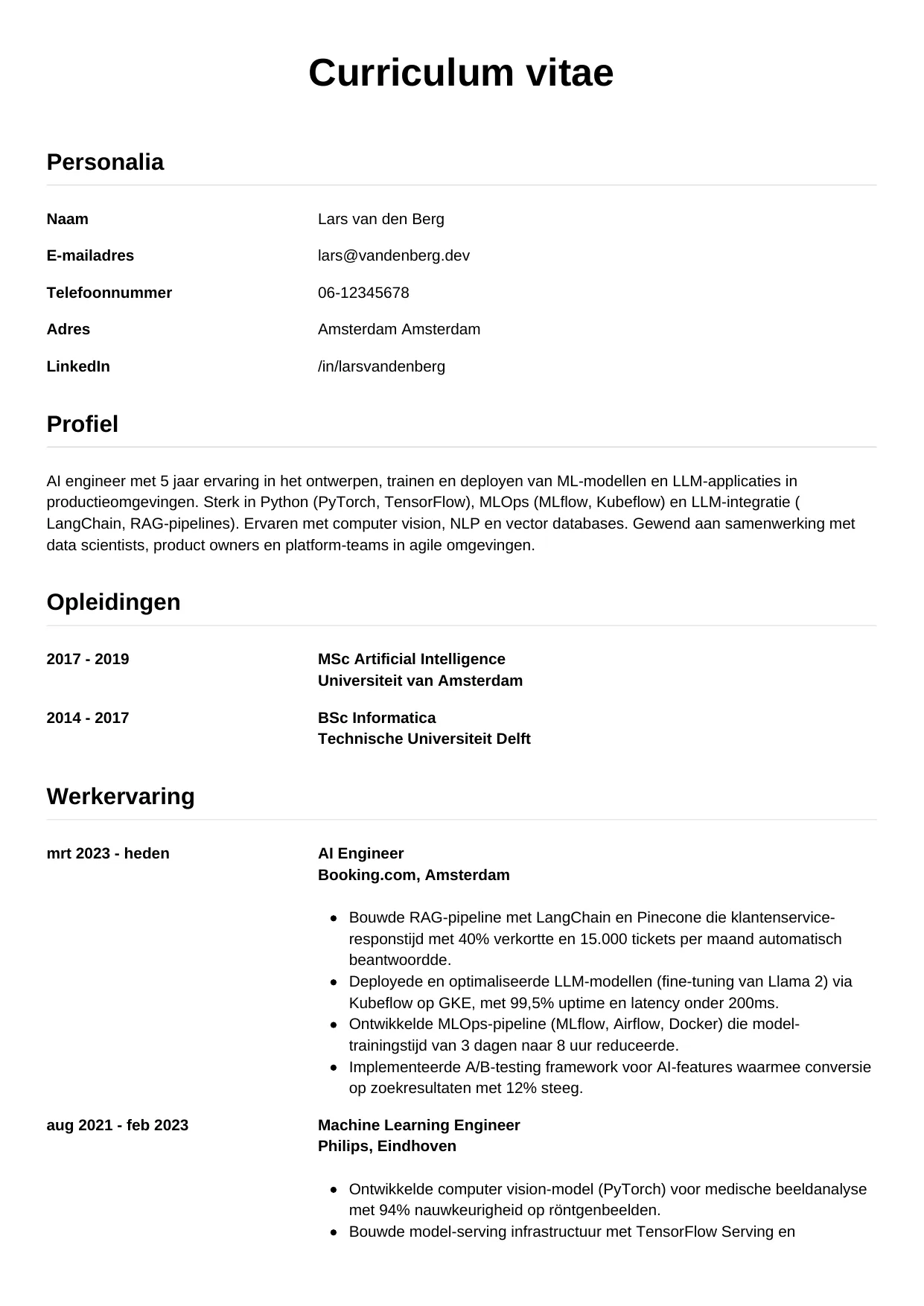 CV Simpel voor ai engineer