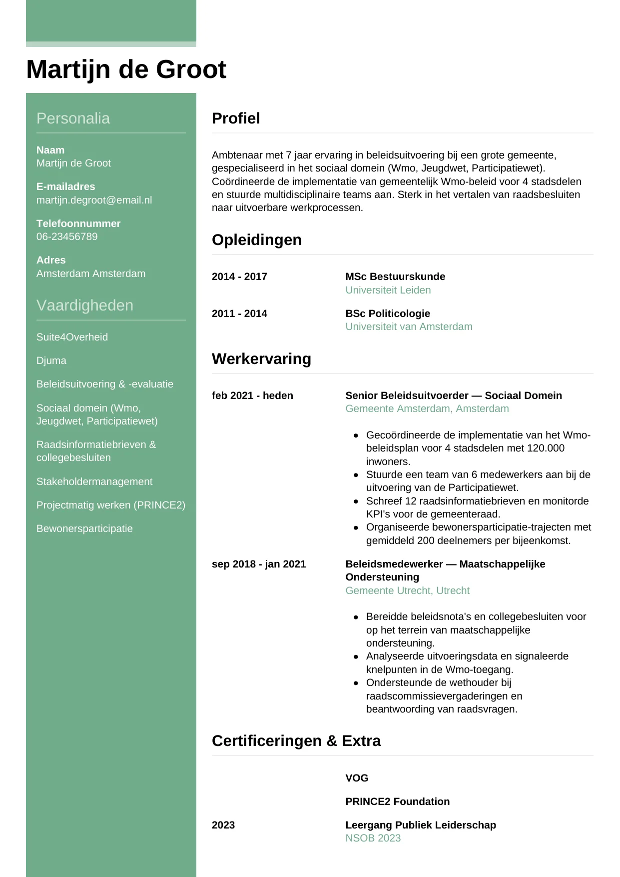 CV Casual voor ambtenaar