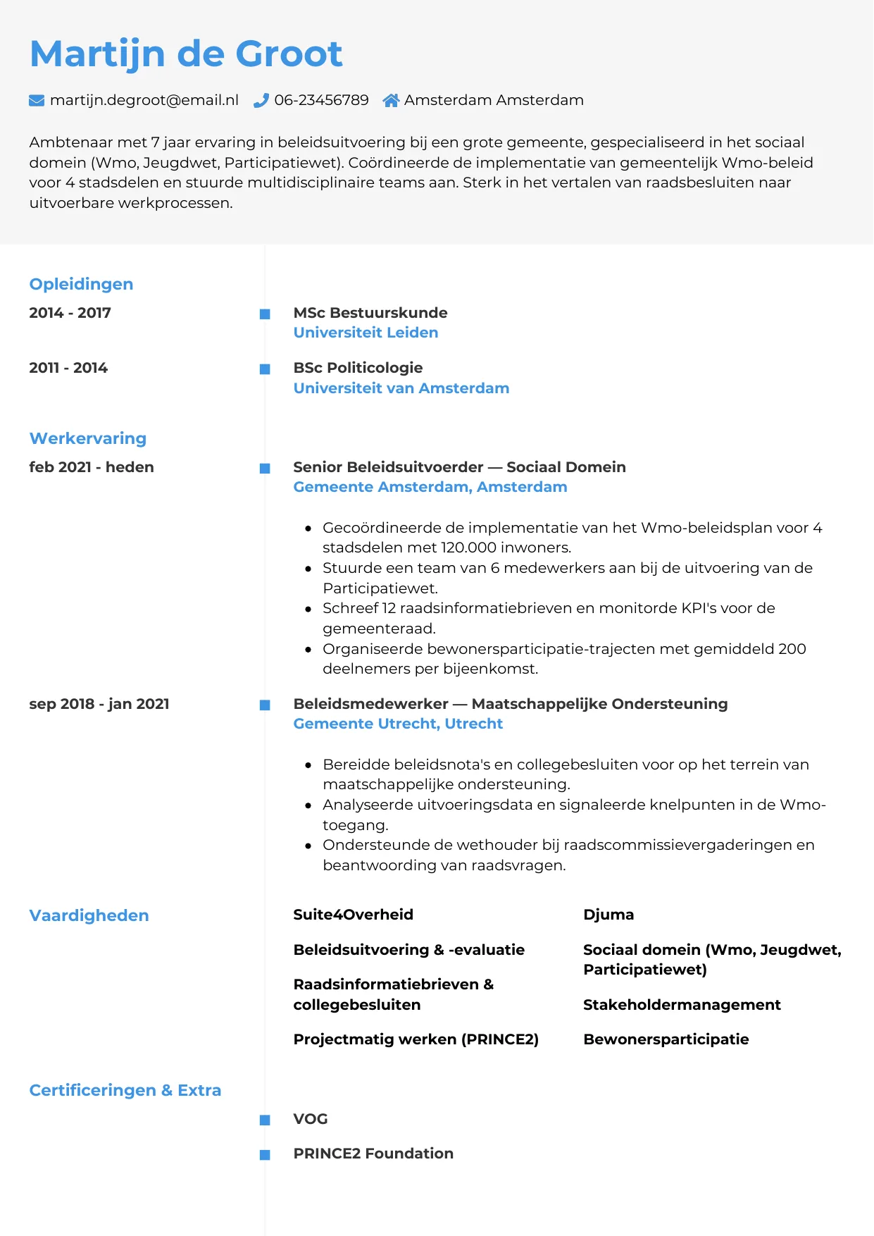 CV Chrono voor ambtenaar