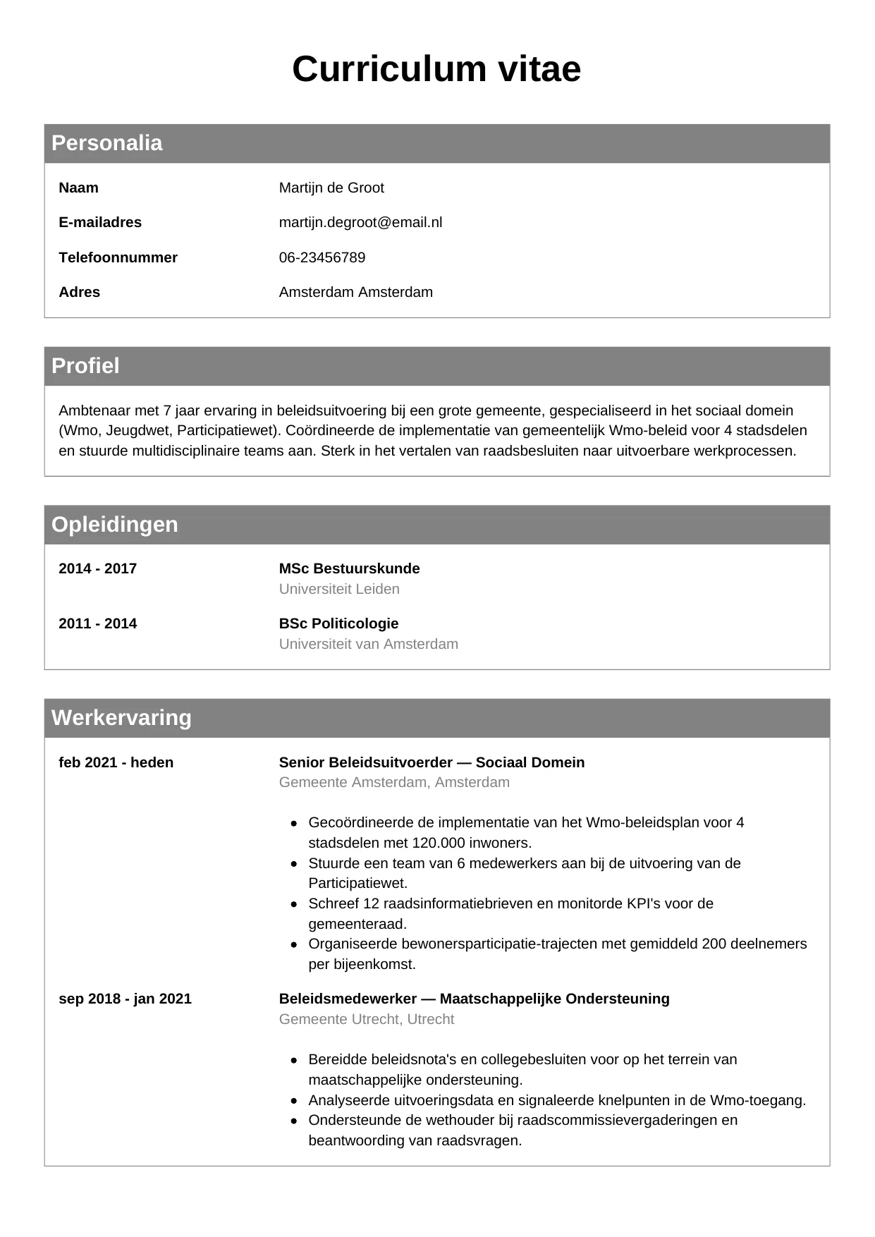 CV Klassiek voor ambtenaar