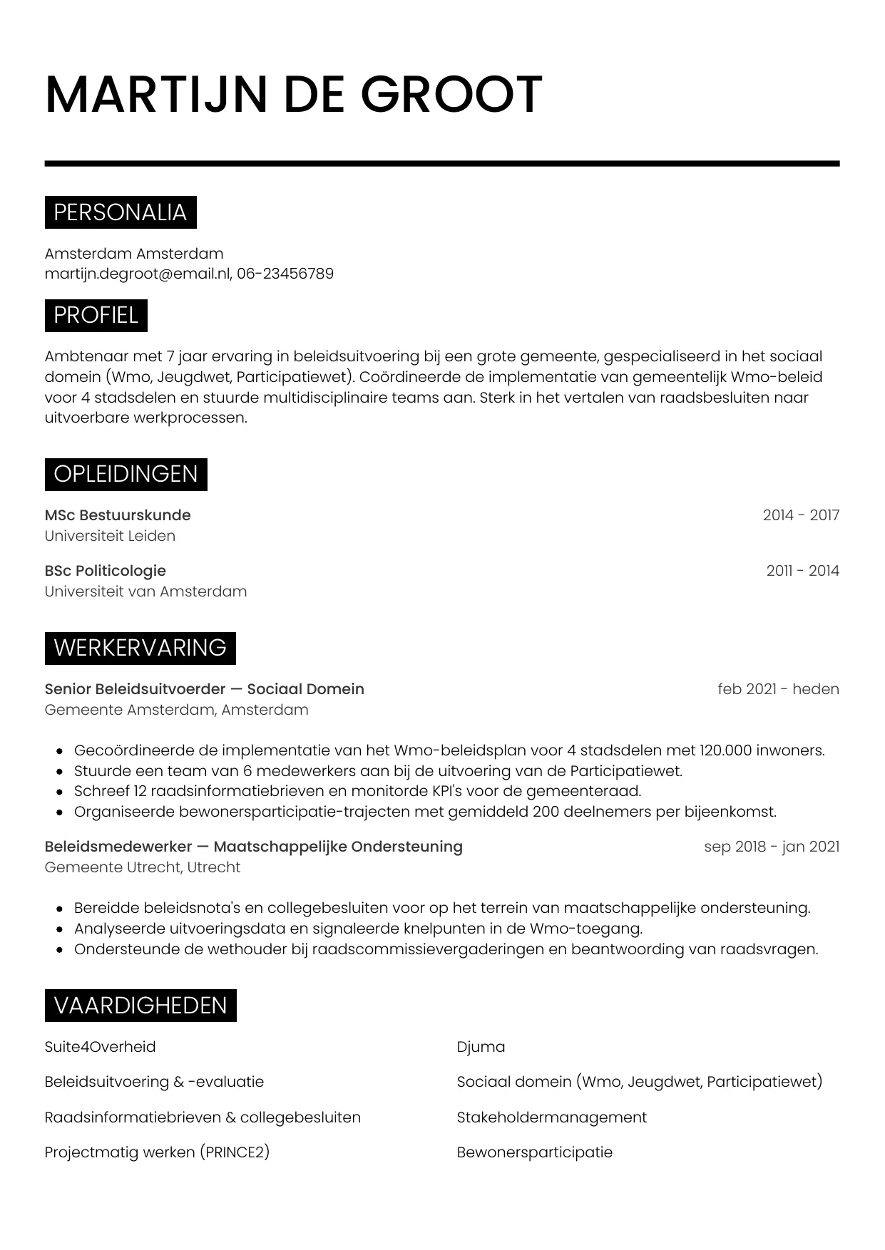 CV Metro voor ambtenaar