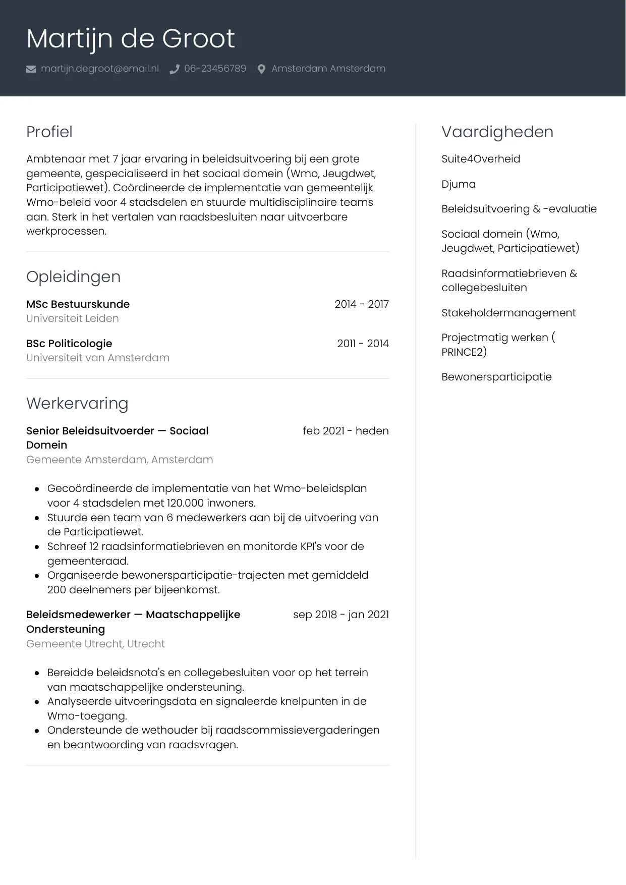 CV Professioneel voor ambtenaar