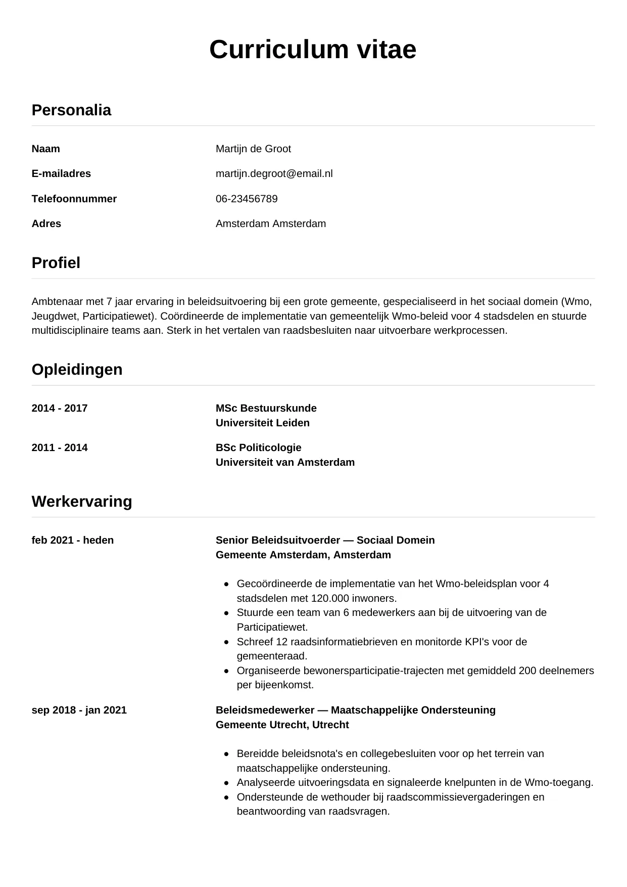 CV Simpel voor ambtenaar