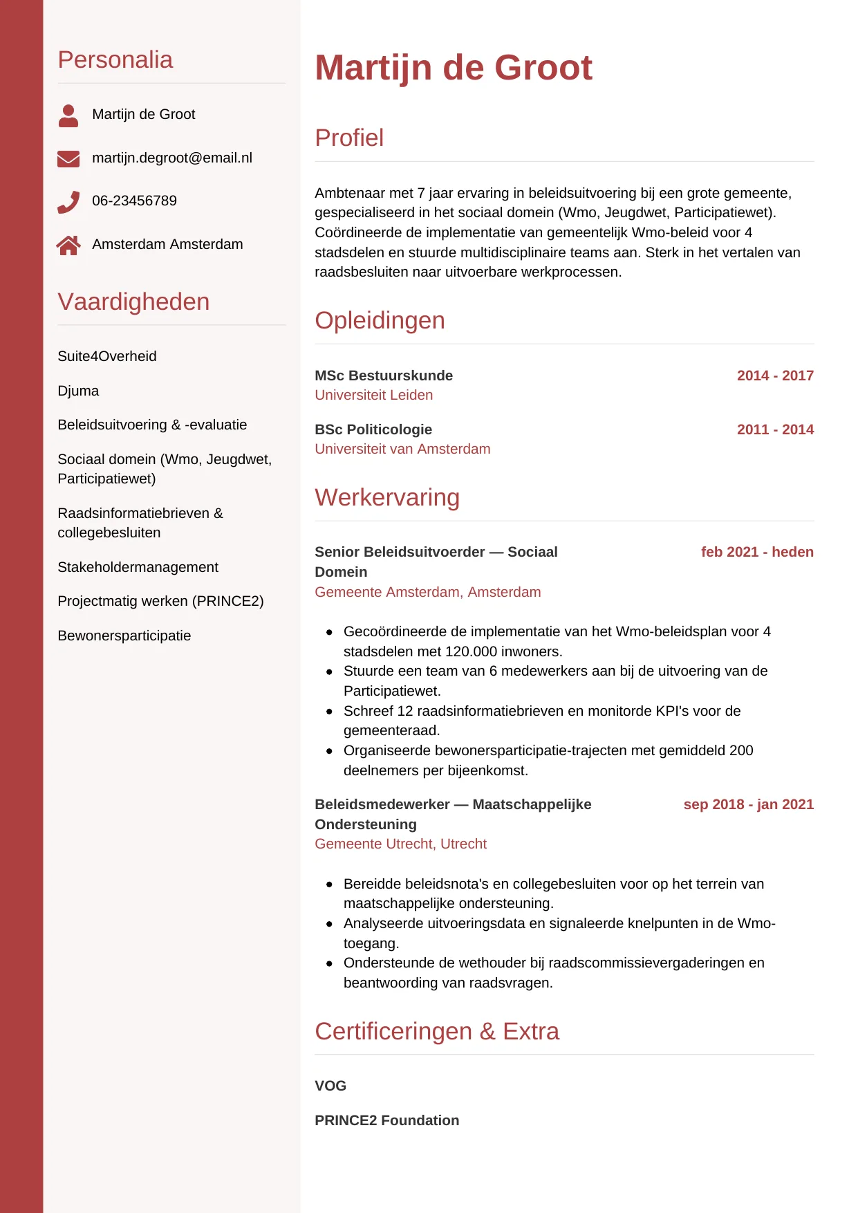 CV Verticaal voor ambtenaar