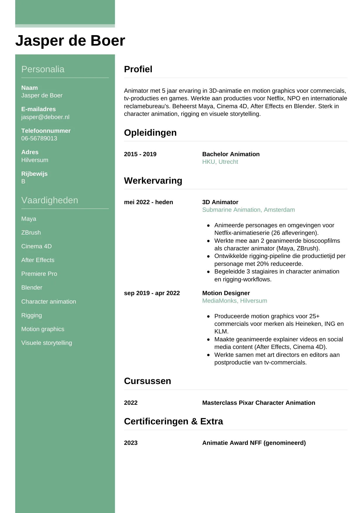 CV Casual voor animator