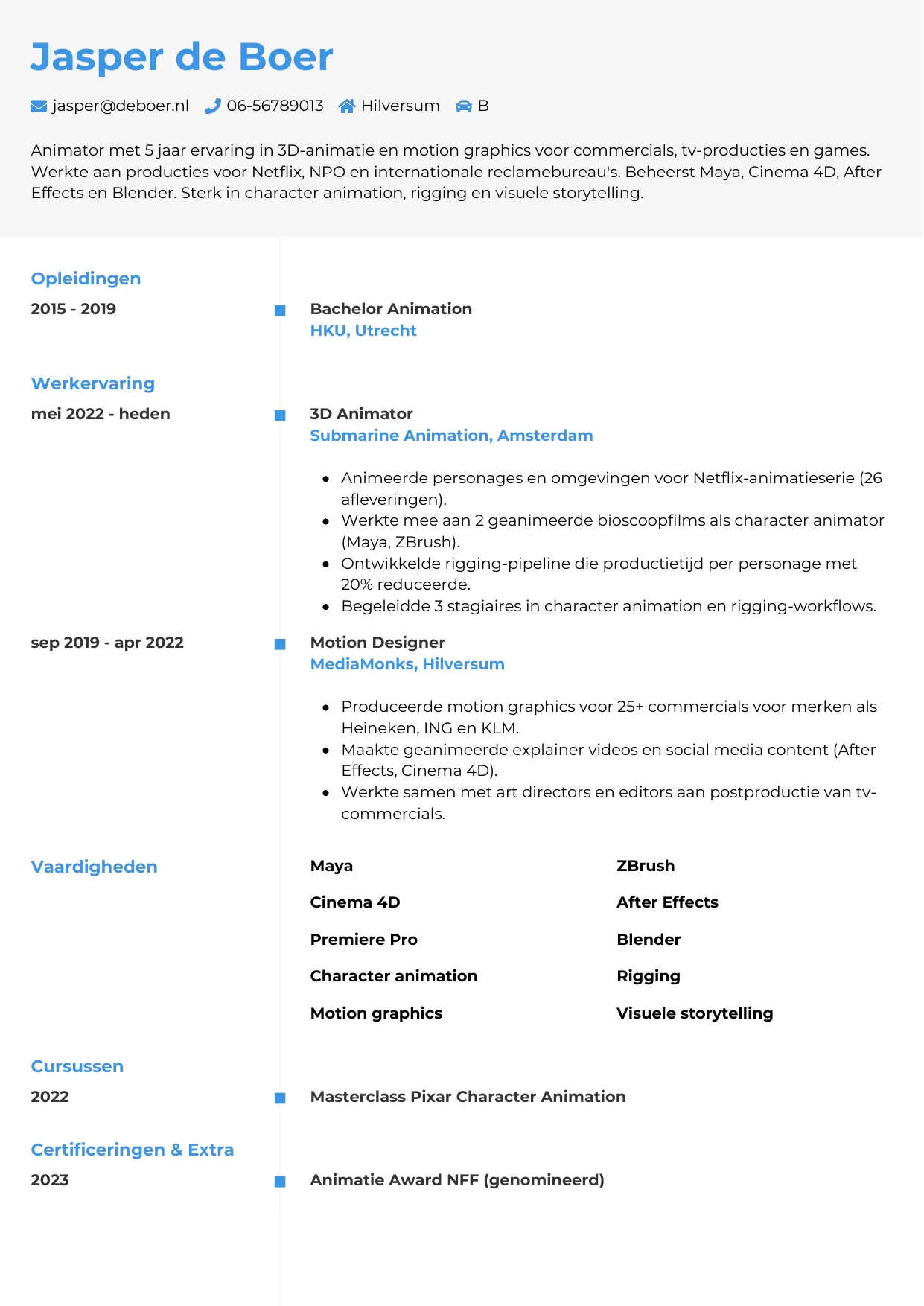 CV Chrono voor animator