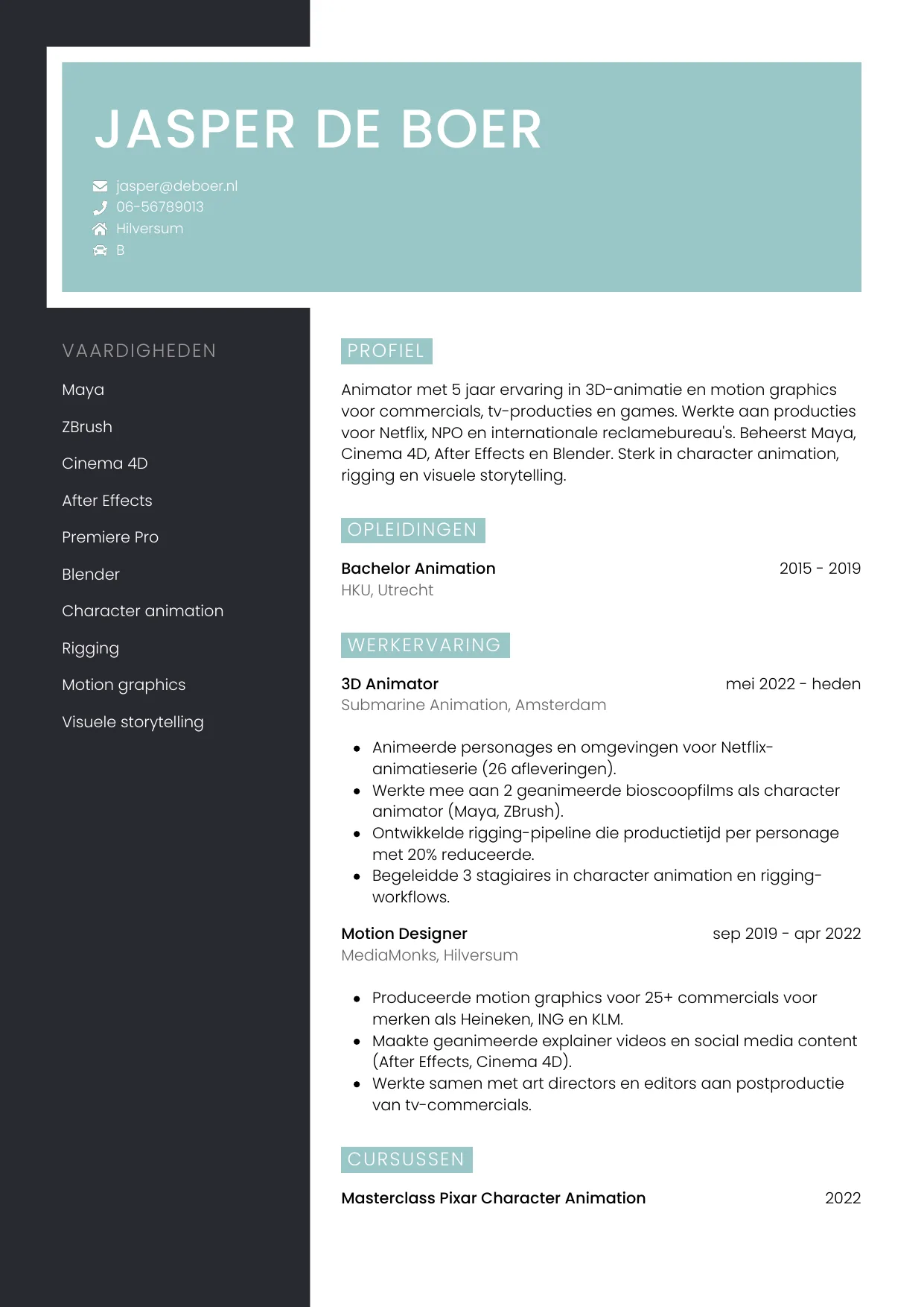 CV Elegant voor animator