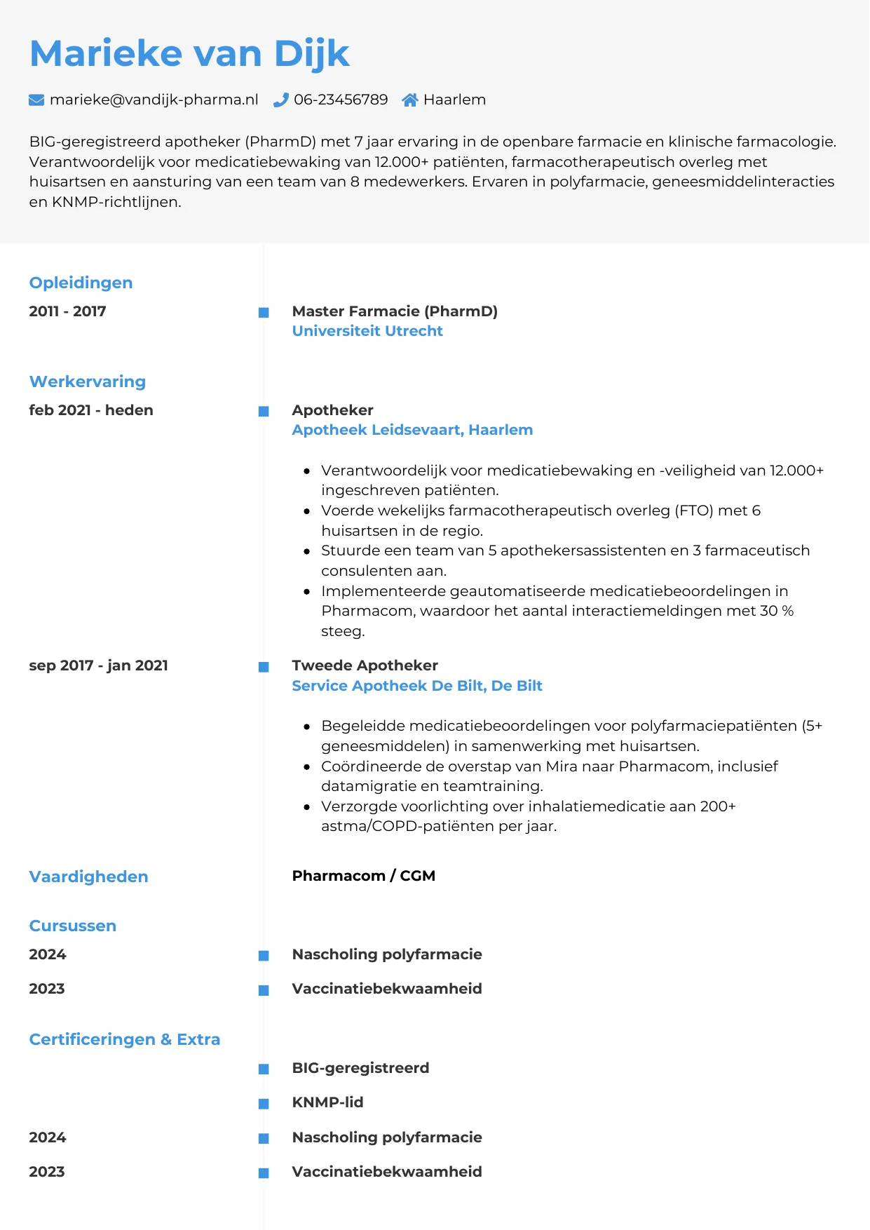 CV Chrono voor apotheker