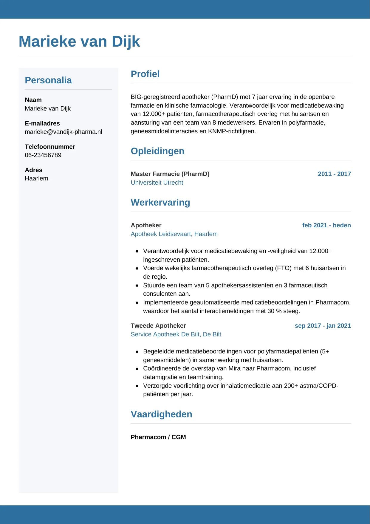CV Horizontaal voor apotheker