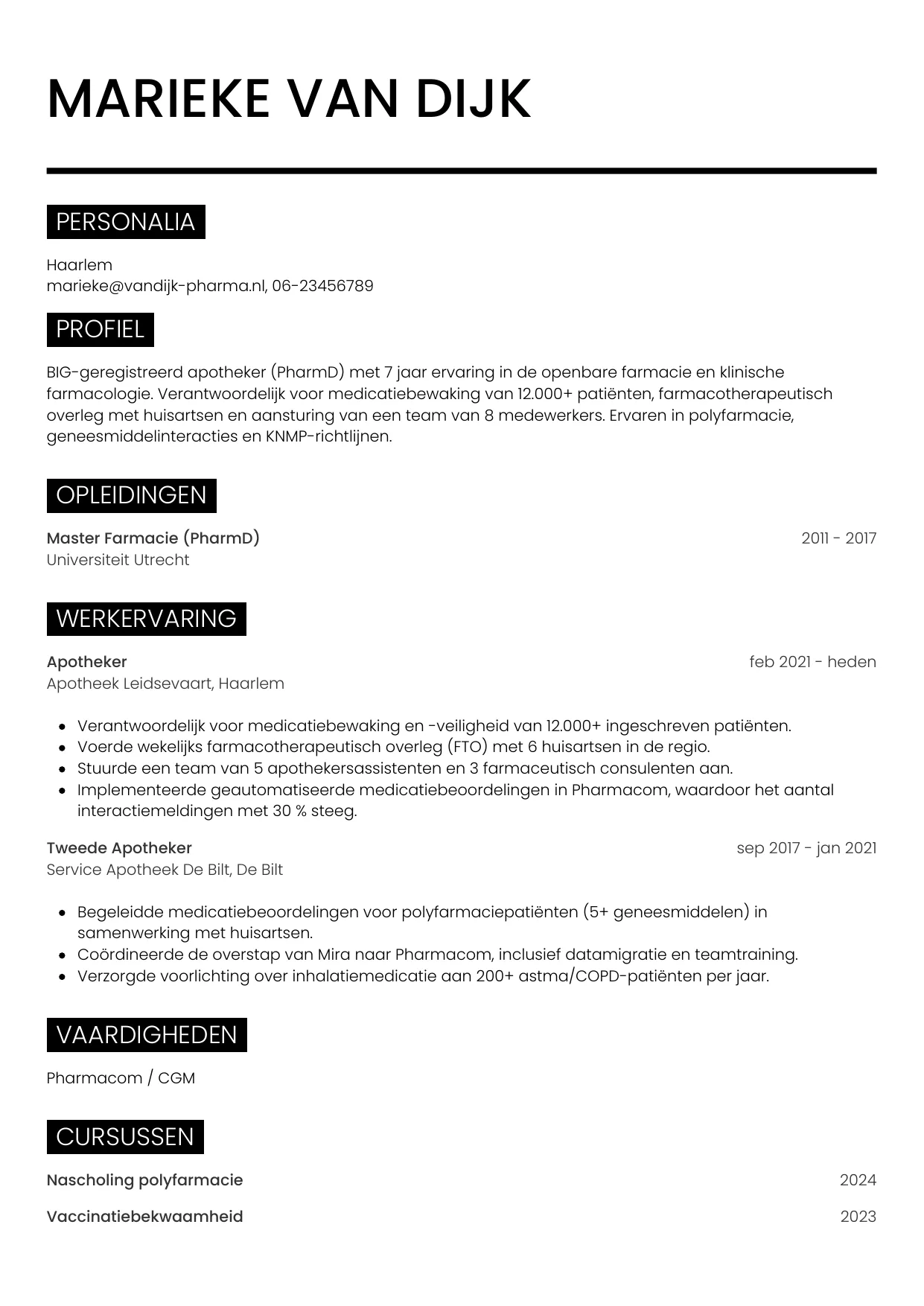 CV Metro voor apotheker