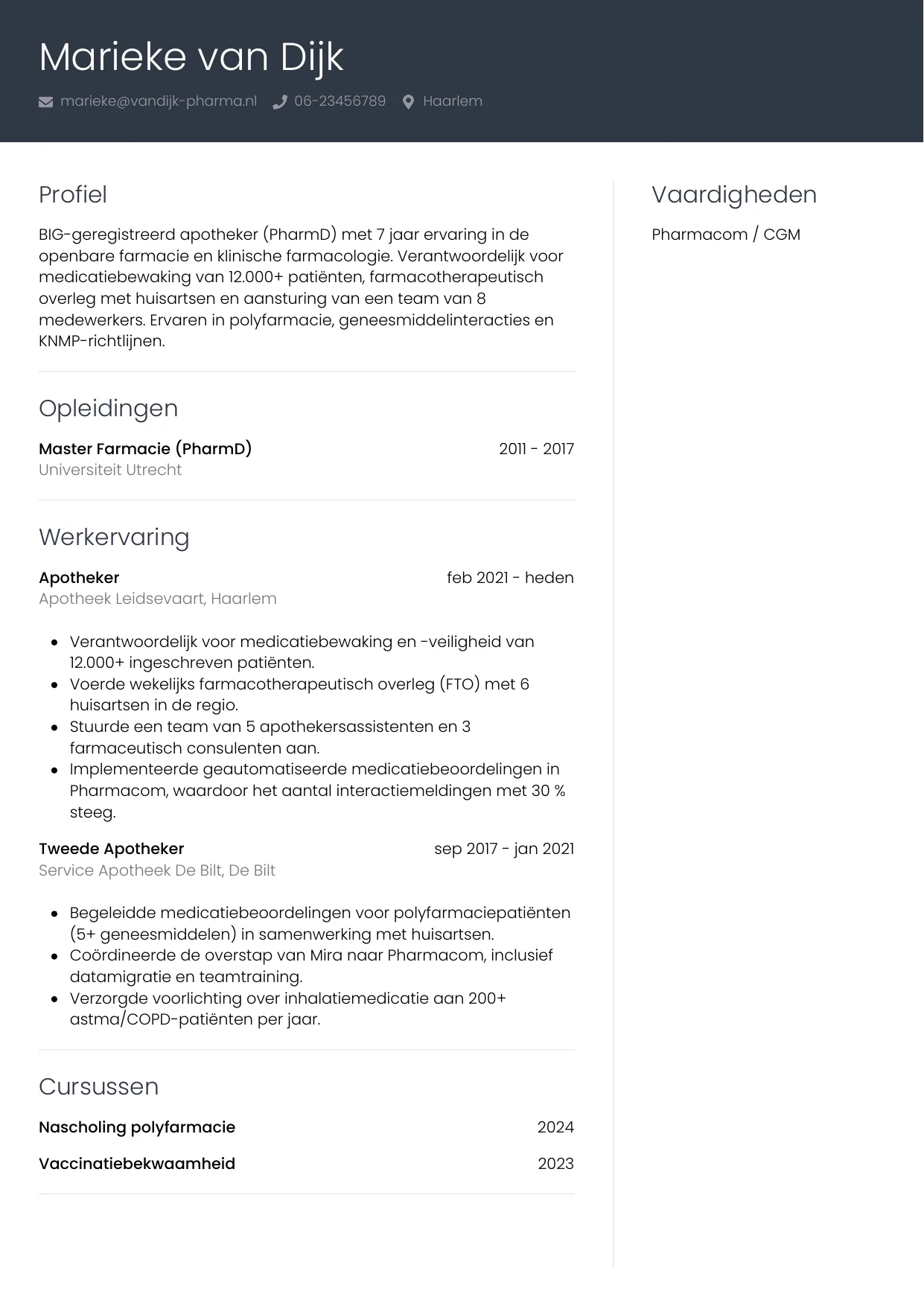 CV Professioneel voor apotheker