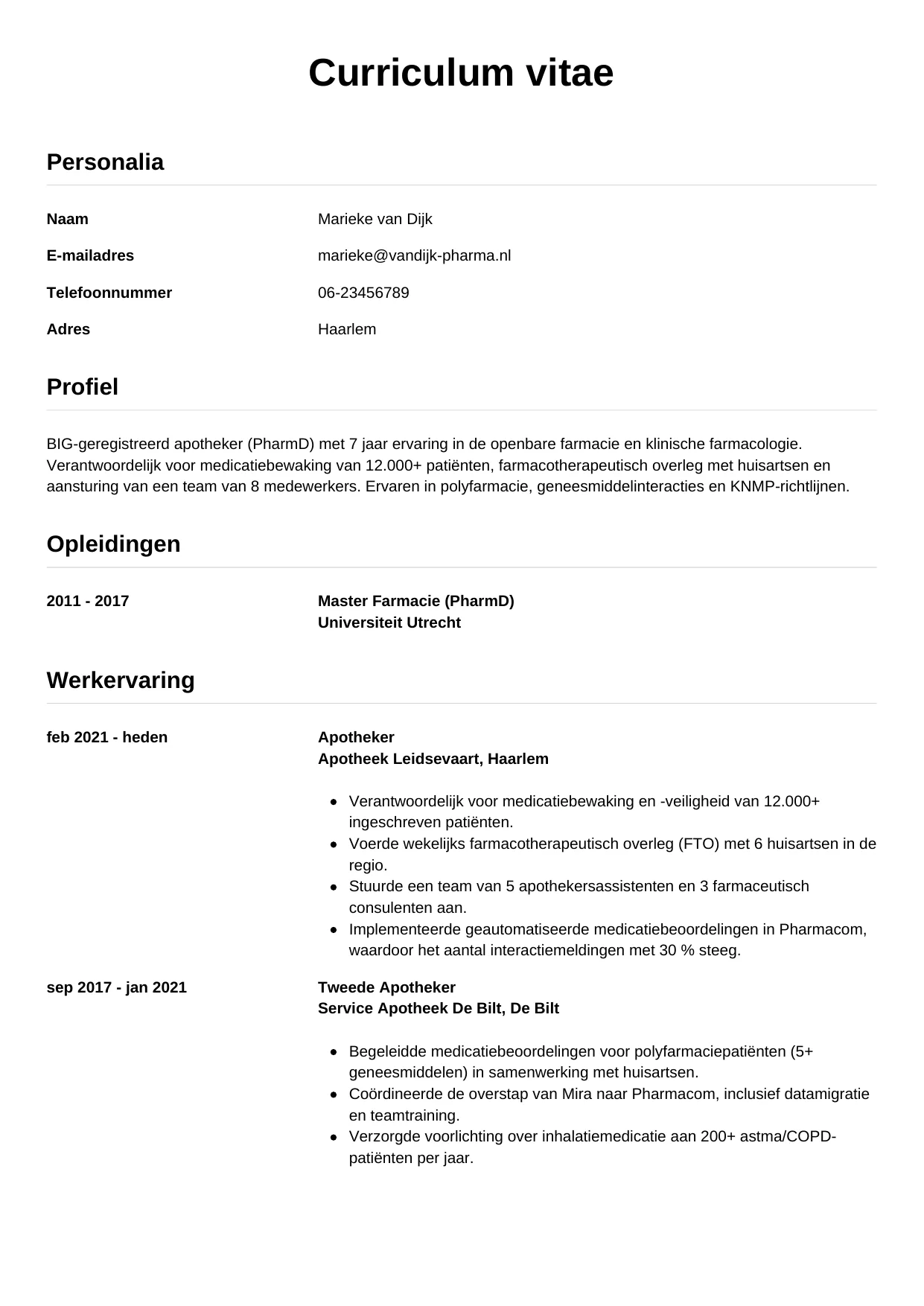 CV Simpel voor apotheker