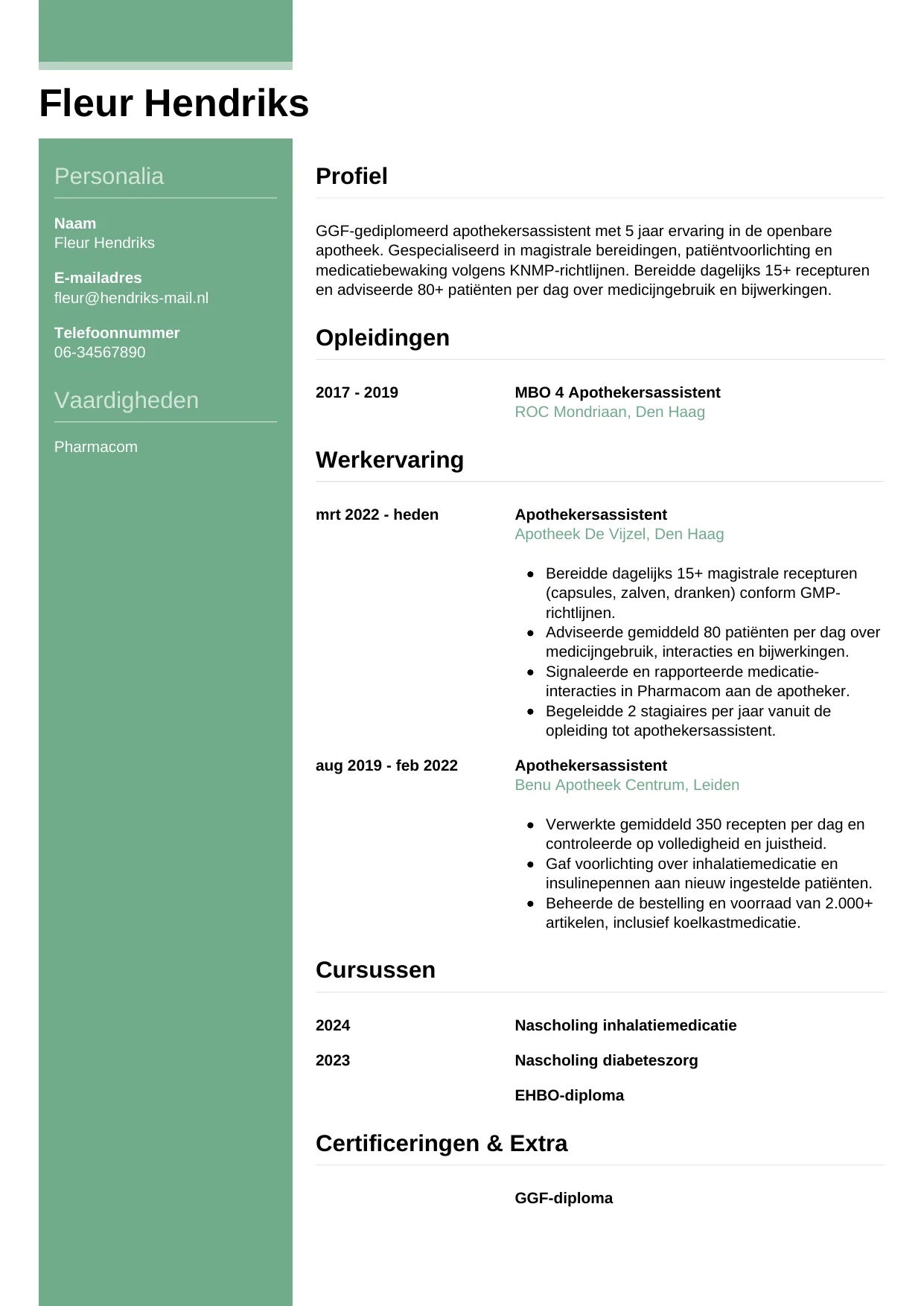 CV Casual voor apothekersassistent