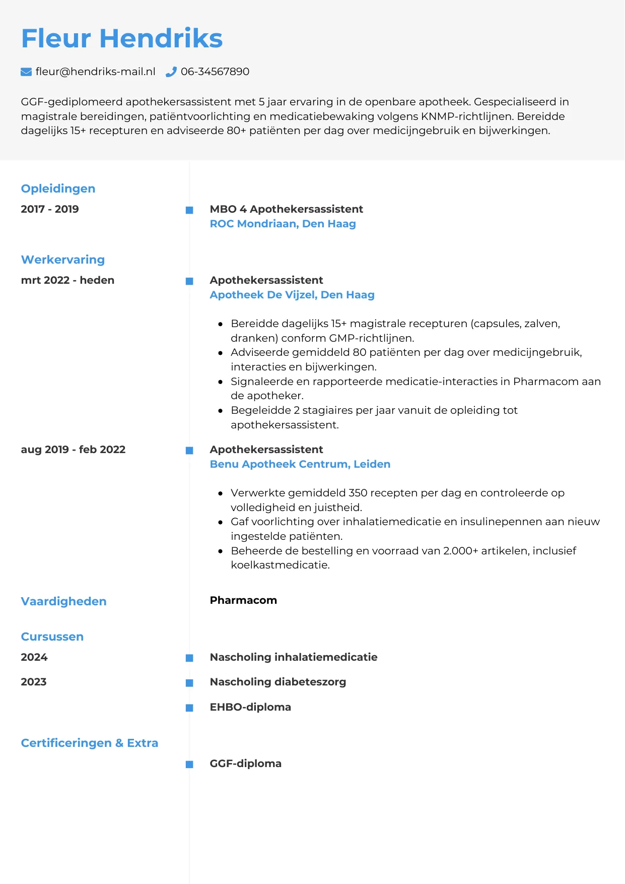 CV Chrono voor apothekersassistent