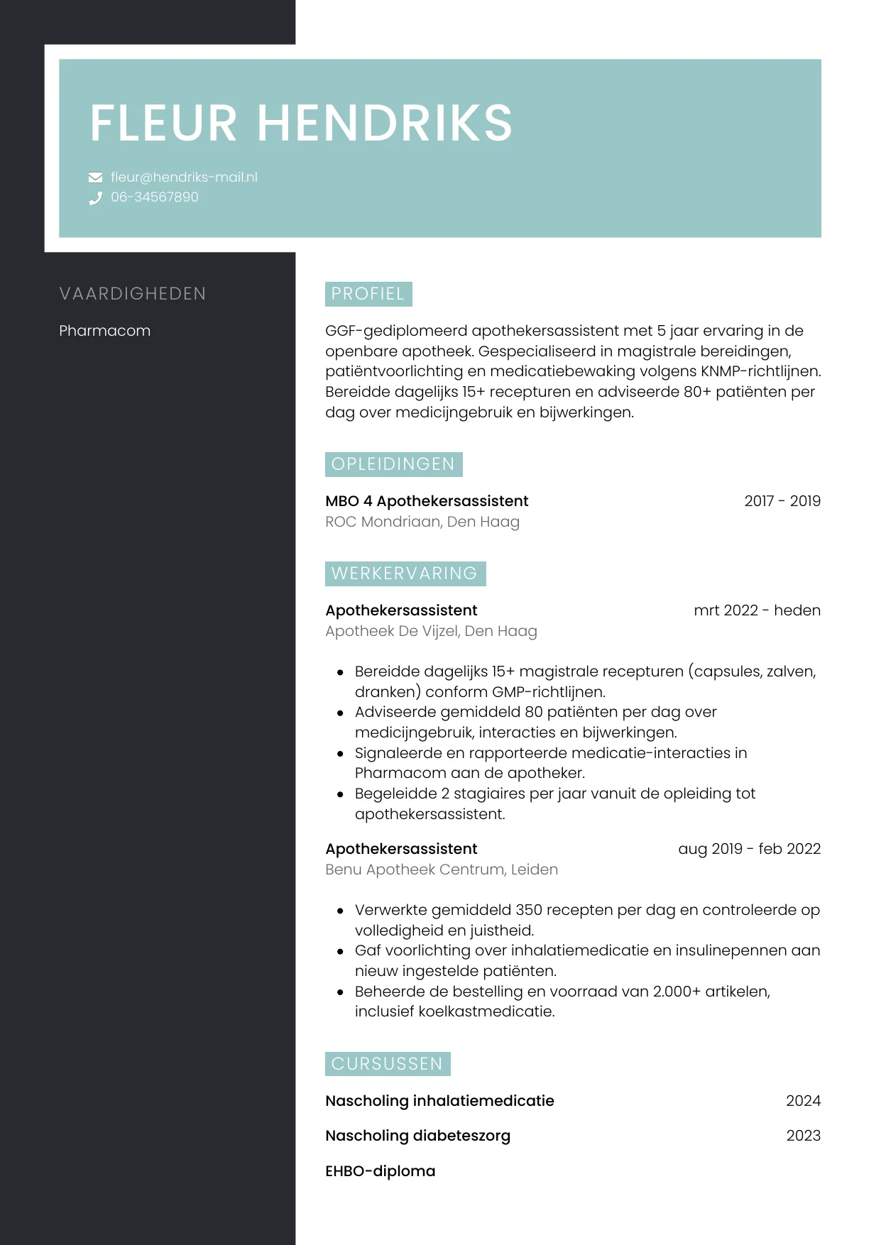 CV Elegant voor apothekersassistent