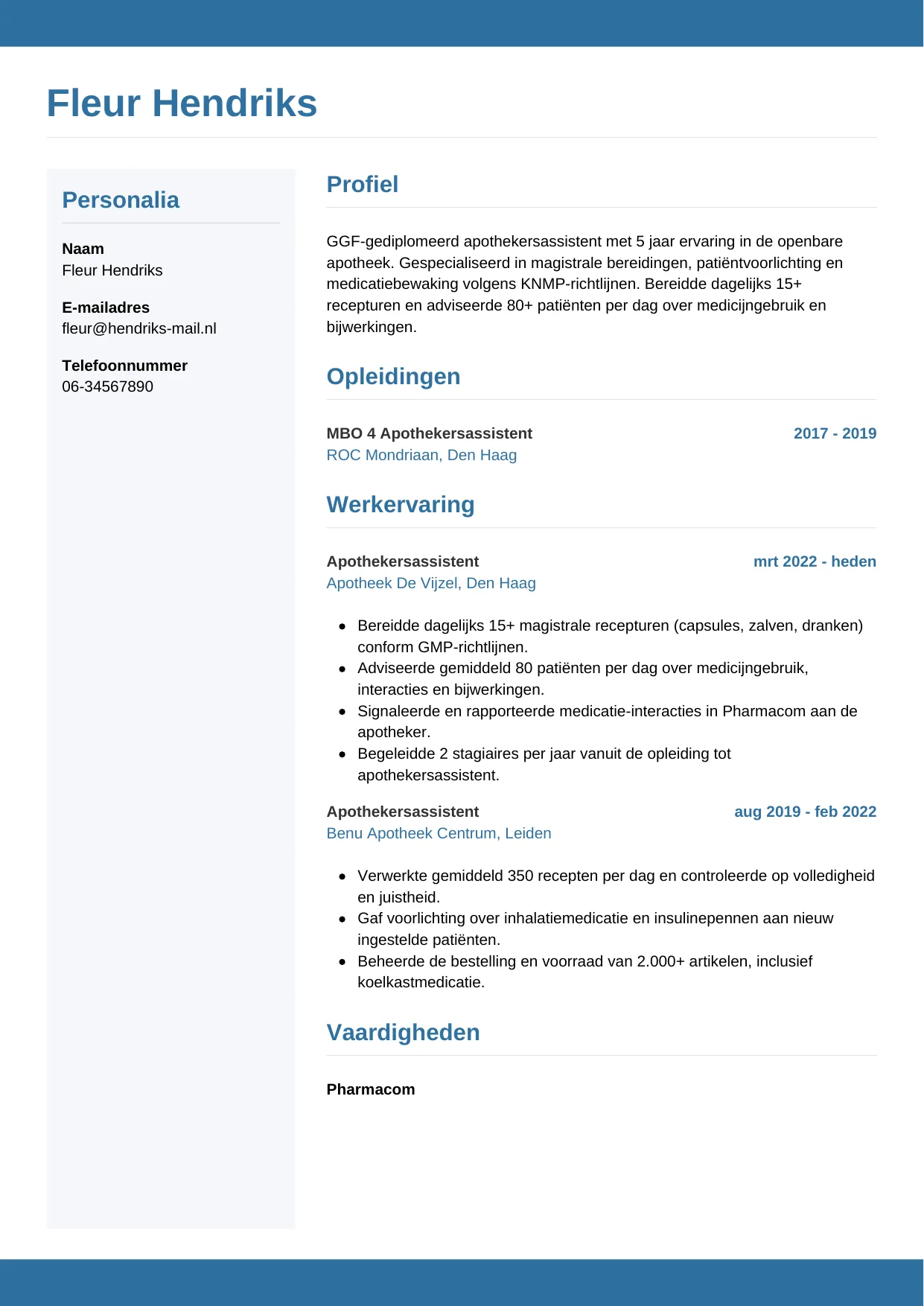 CV Horizontaal voor apothekersassistent