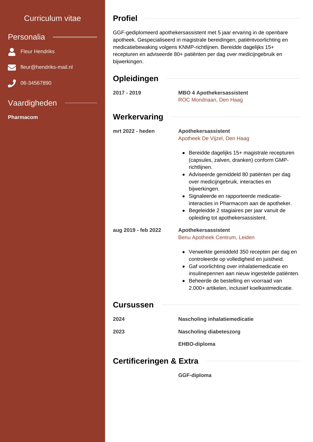 CV Modern voor apothekersassistent