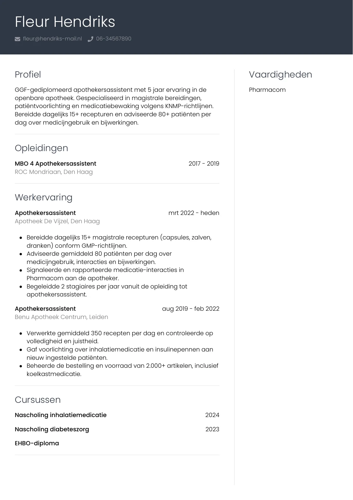 CV Professioneel voor apothekersassistent